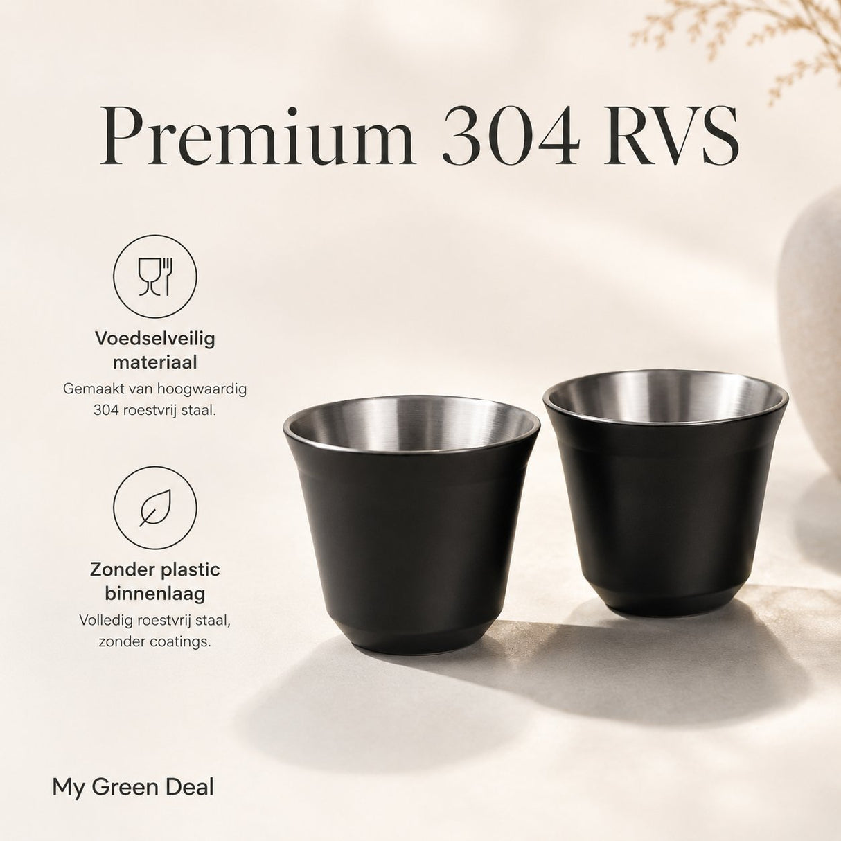 RVS Espressokopjes set van 2 Zwart - 80 ml - My Green Deal