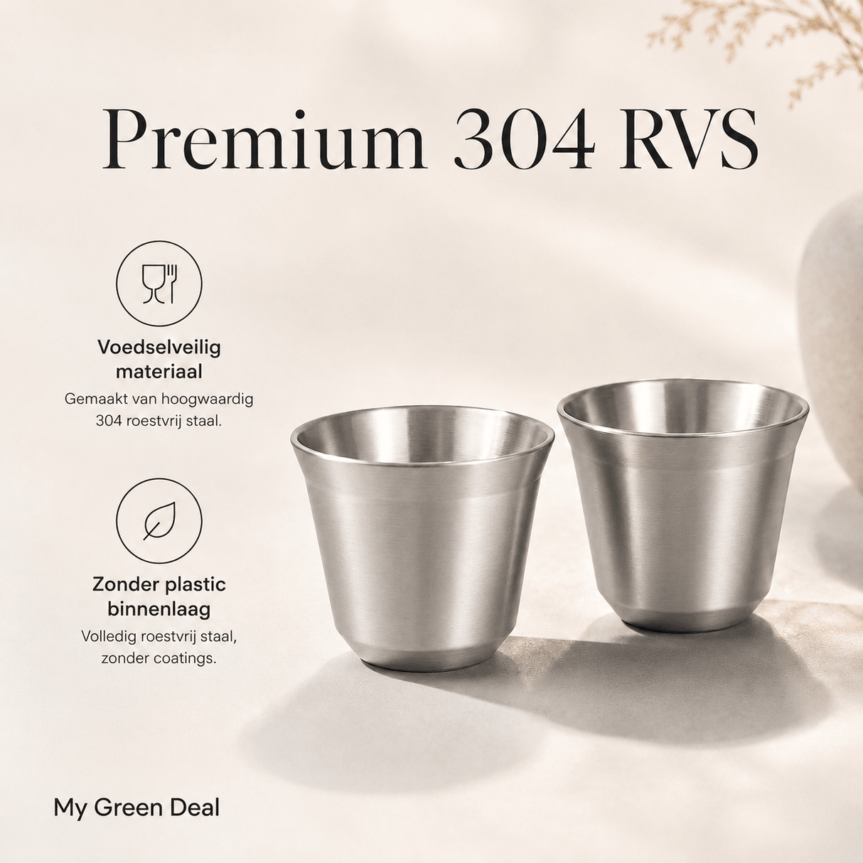 RVS Espressokopjes set van 2 Zilver - 80 ml - My Green Deal