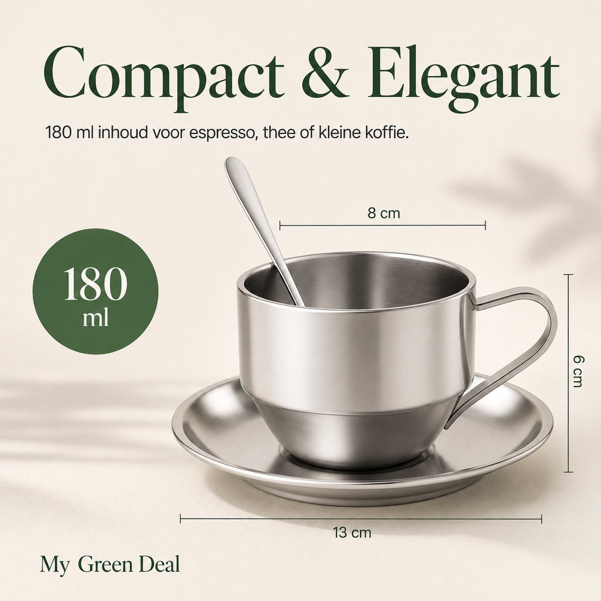 RVS Koffiekop met Schotel & Lepel - My Green Deal