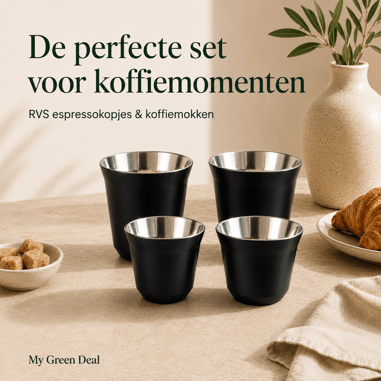 RVS koffiekopjes set - zwart - My Green Deal