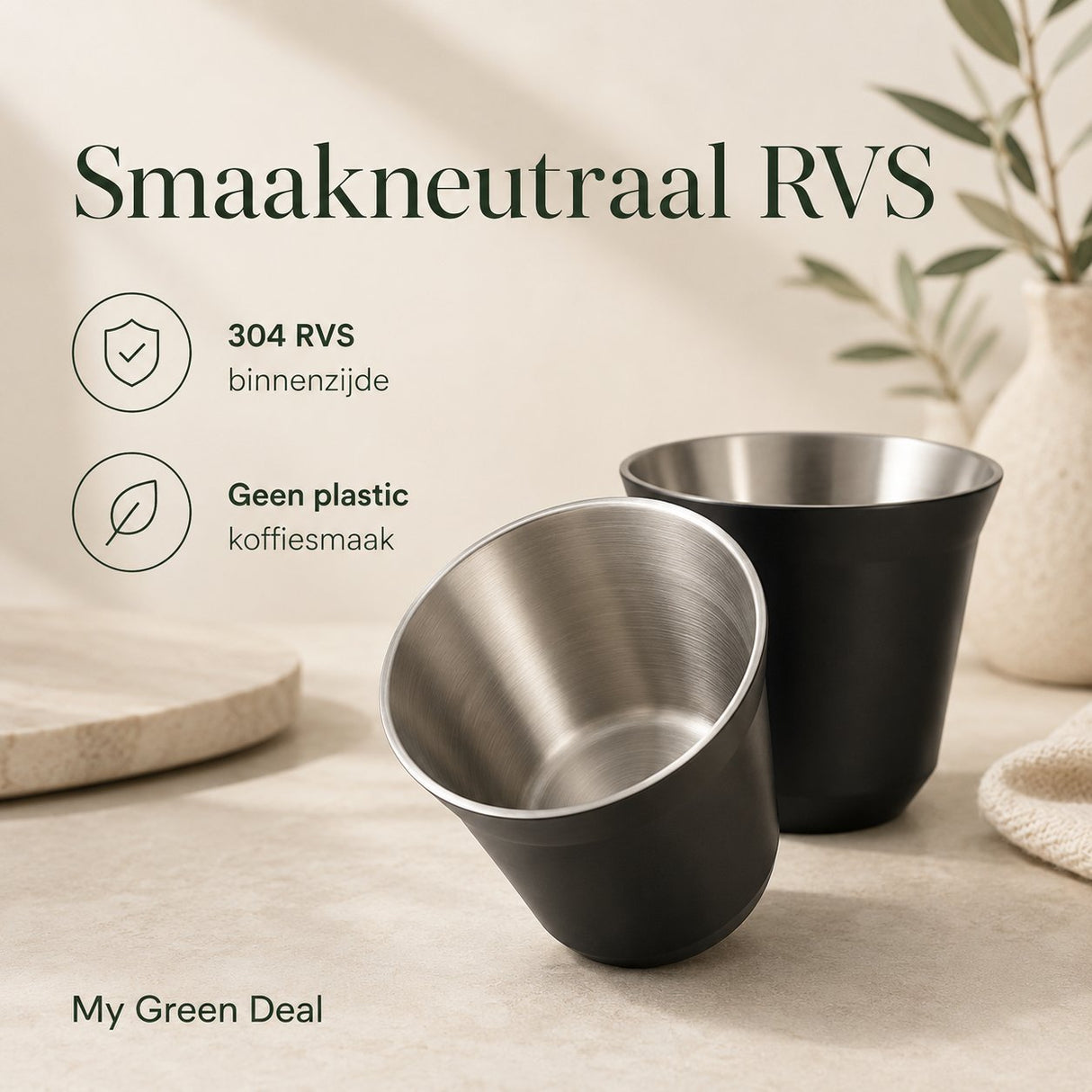 RVS Koffiebekers Zwart Set van 2 – 163 ml - My Green Deal