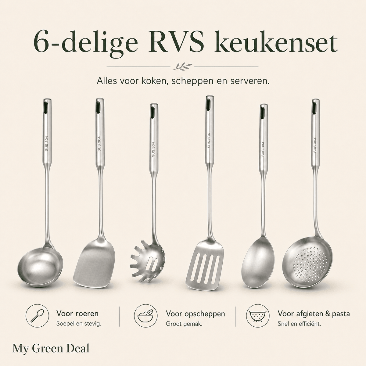 RVS Keukenhulpset 6-delig - My Green Deal