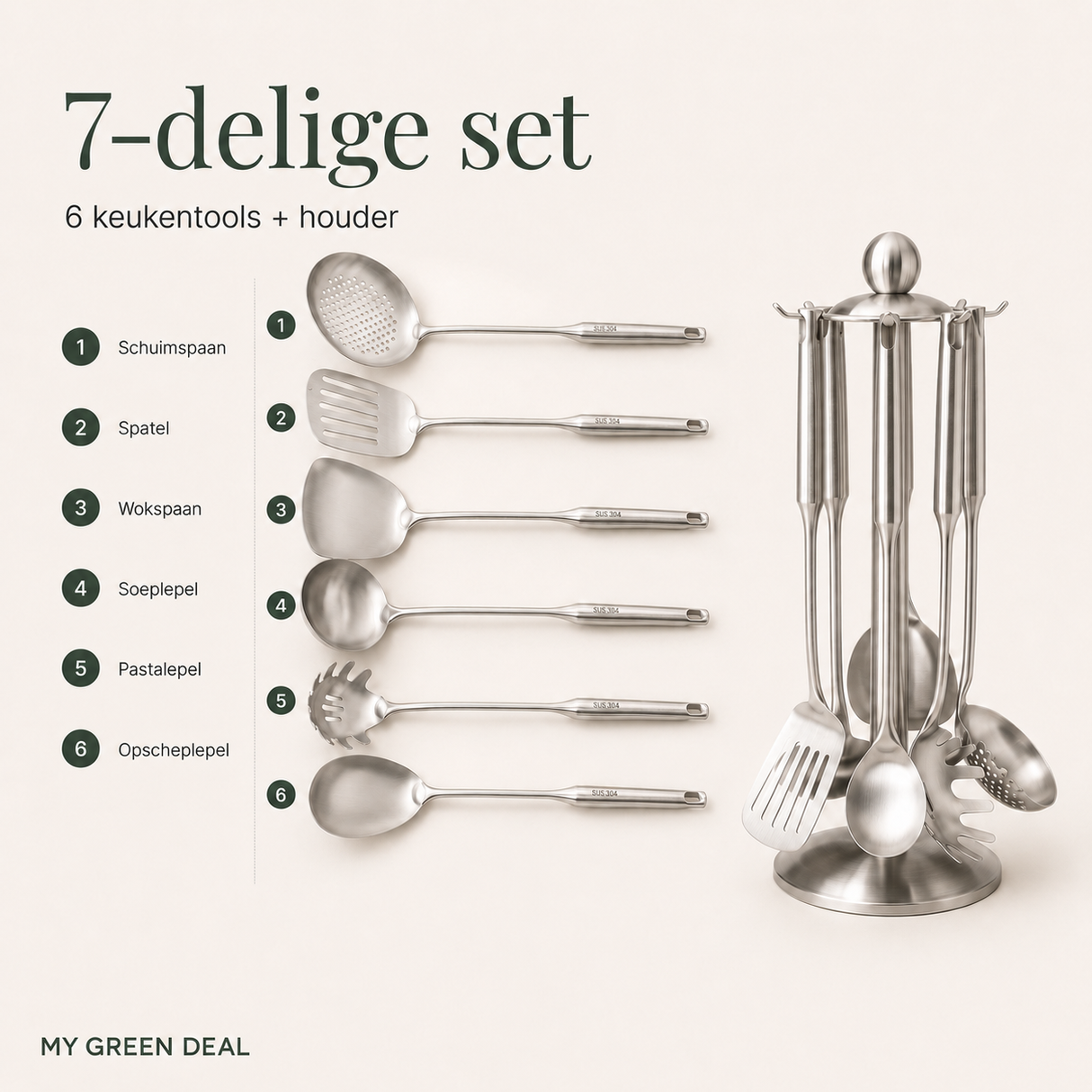 RVS Keukengerei set met houder