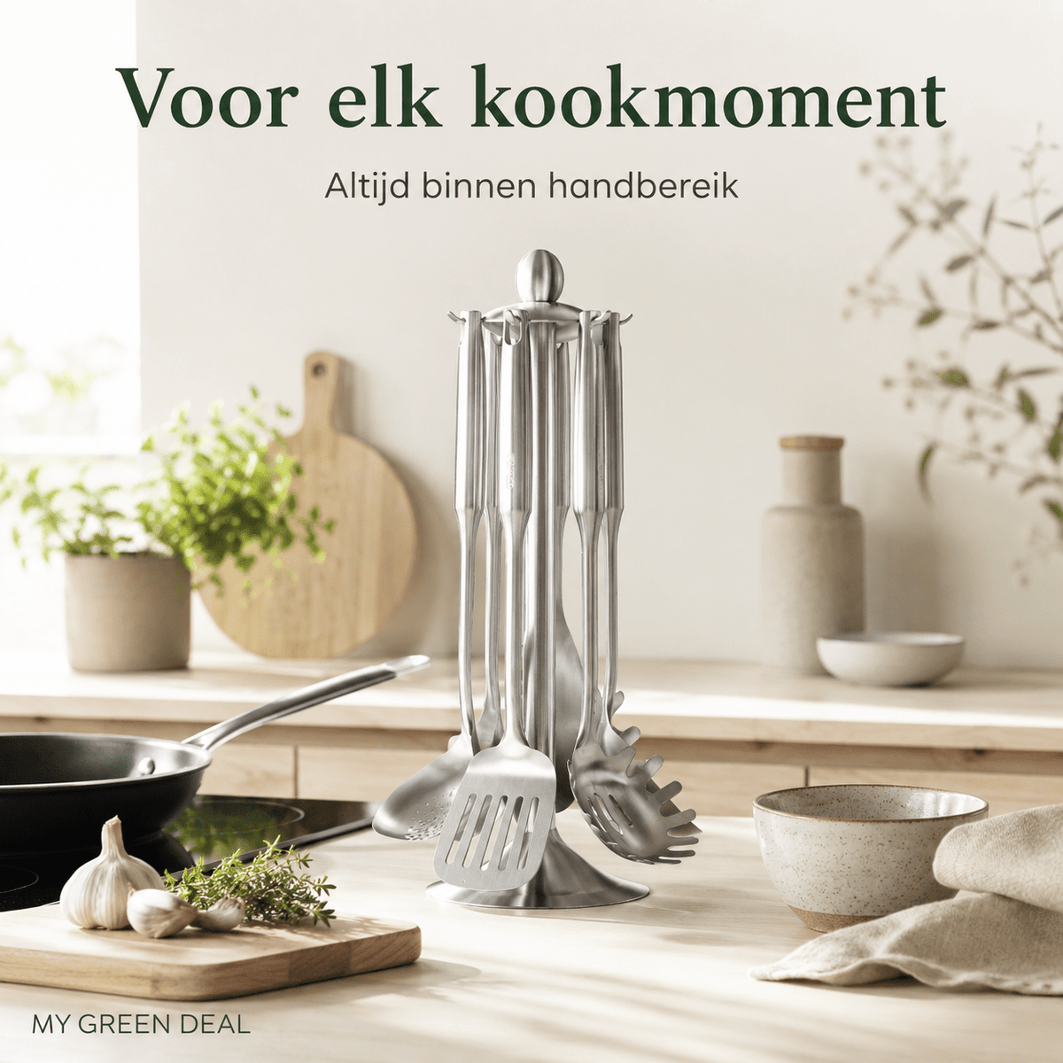 RVS Keukengerei set met houder - My Green Deal