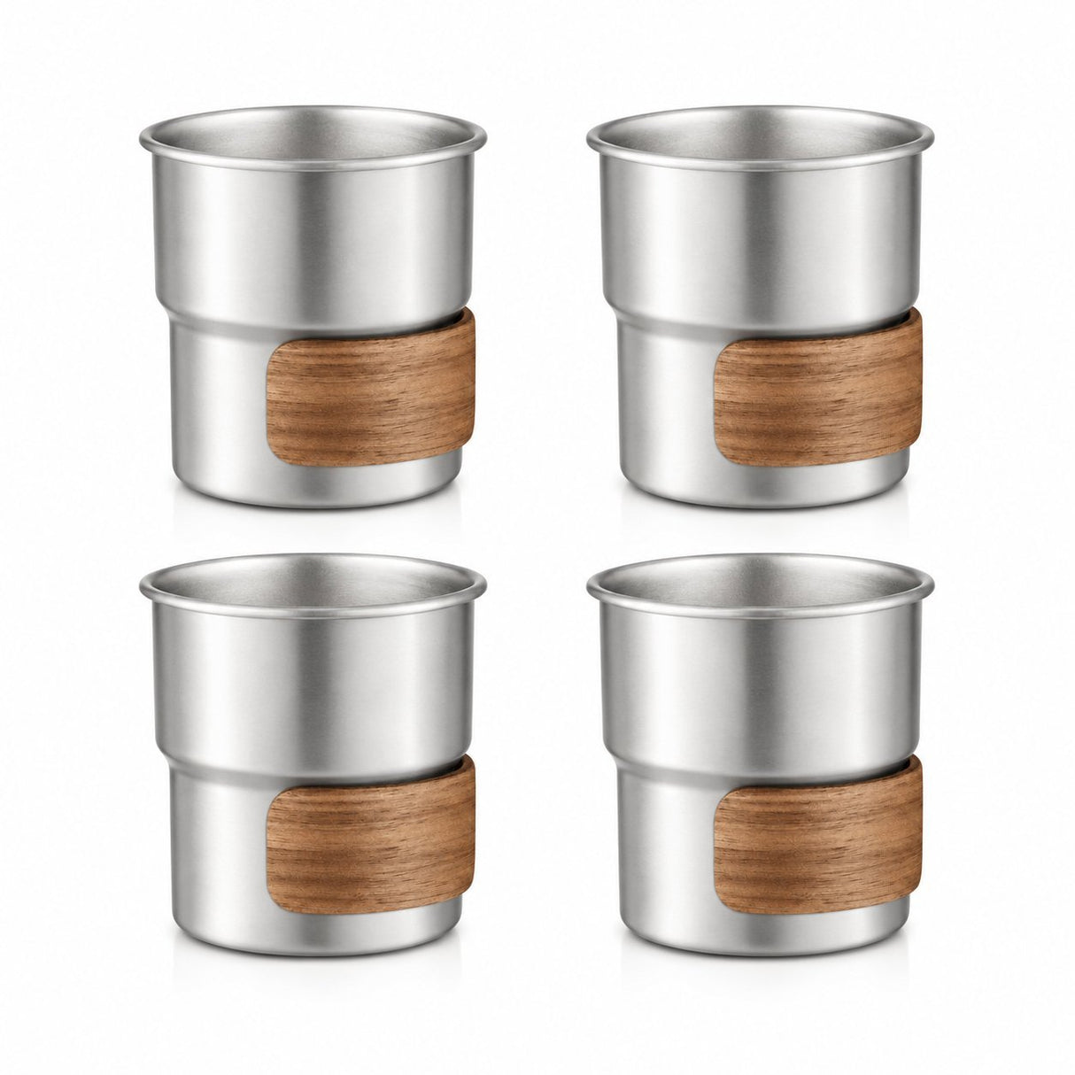 RVS koffiekopjes met hout van 4 Zilver - 280ML - My Green Deal