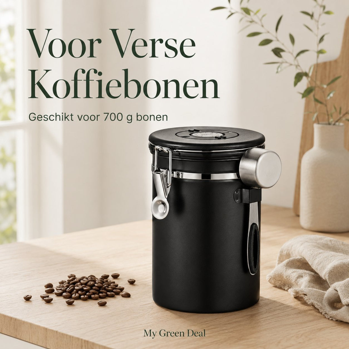 RVS Koffie Bewaarbus 1.8L Zwart - My Green Deal