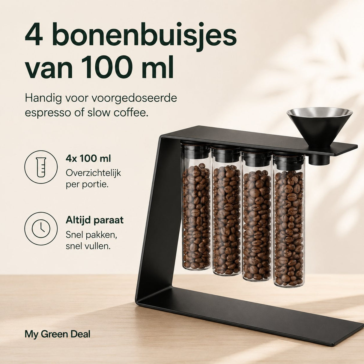 RVS koffieboonhouder zwart - My Green Deal