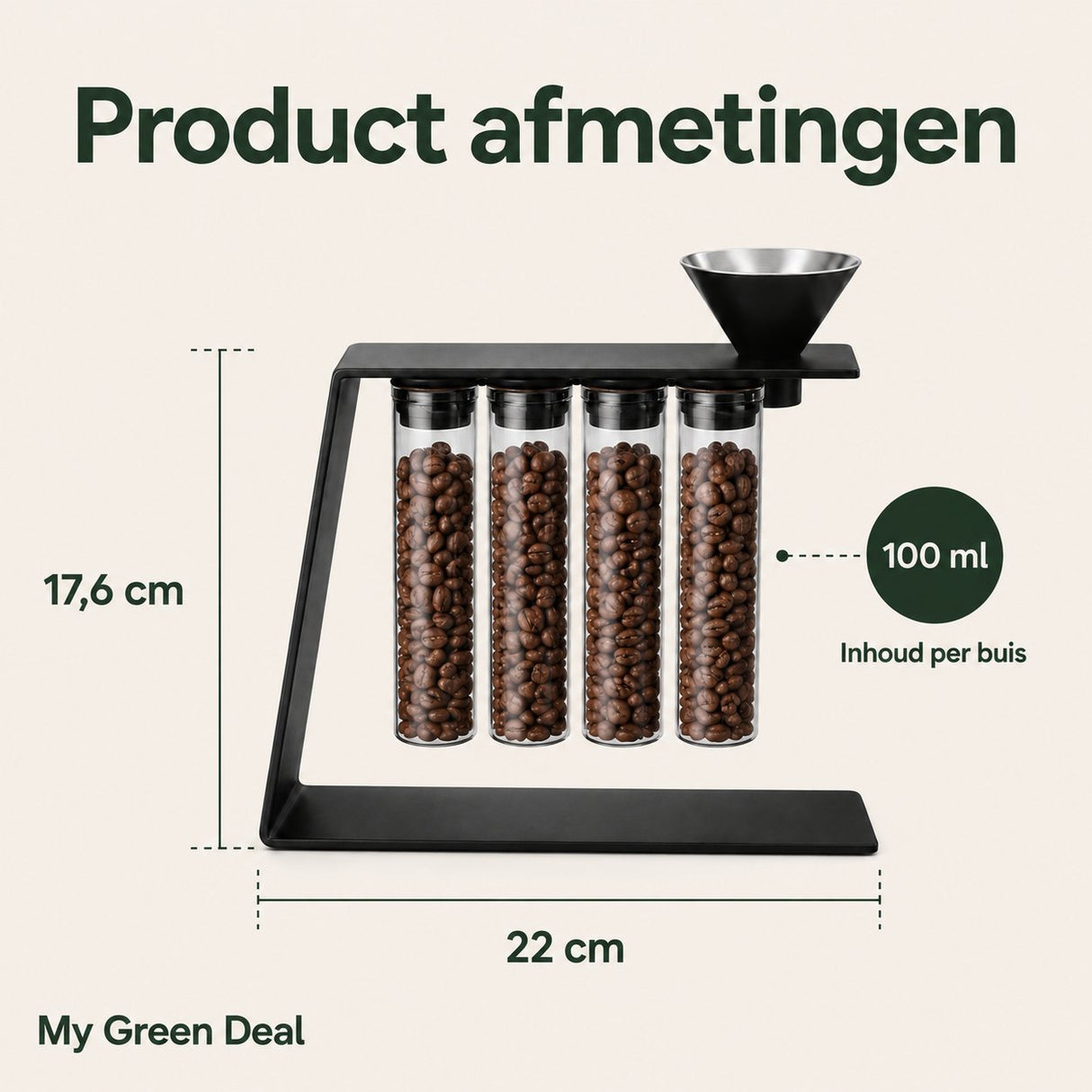 RVS koffieboonhouder zwart - My Green Deal
