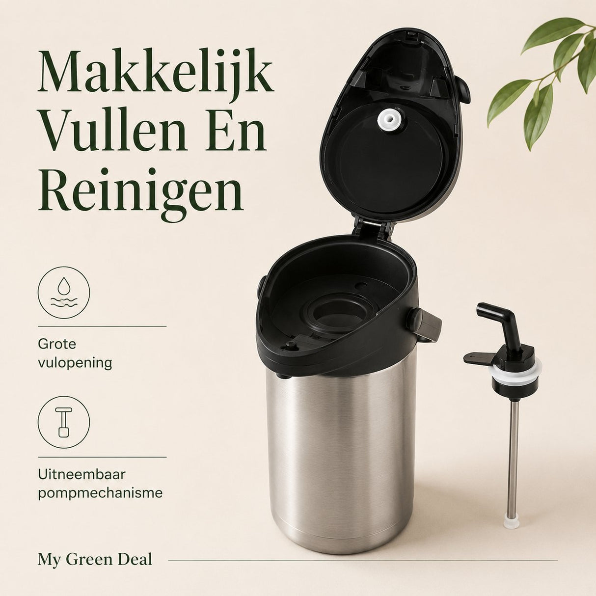 RVS Thermoskan met pomp 1.9L - My Green Deal