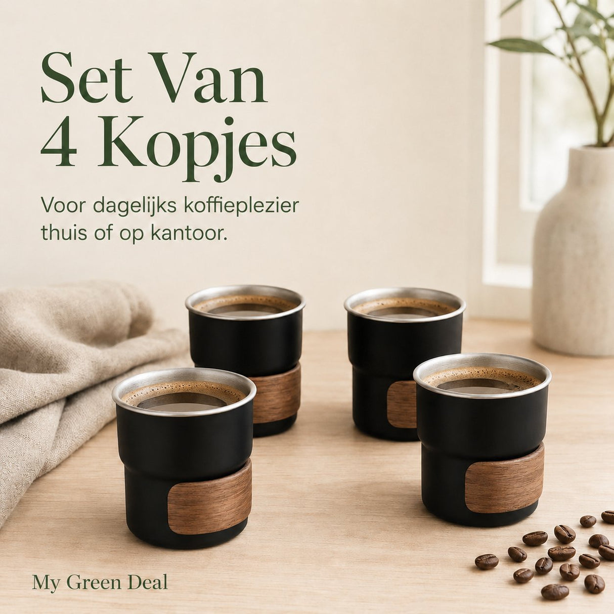 RVS koffiekopjes zonder oor set van 4 zwart - 280ML - My Green Deal