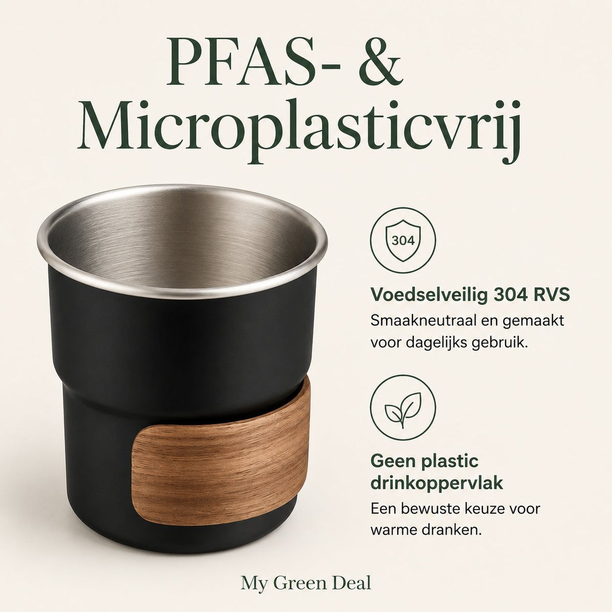 RVS koffiekopjes zonder oor set van 4 zwart - 280ML - My Green Deal