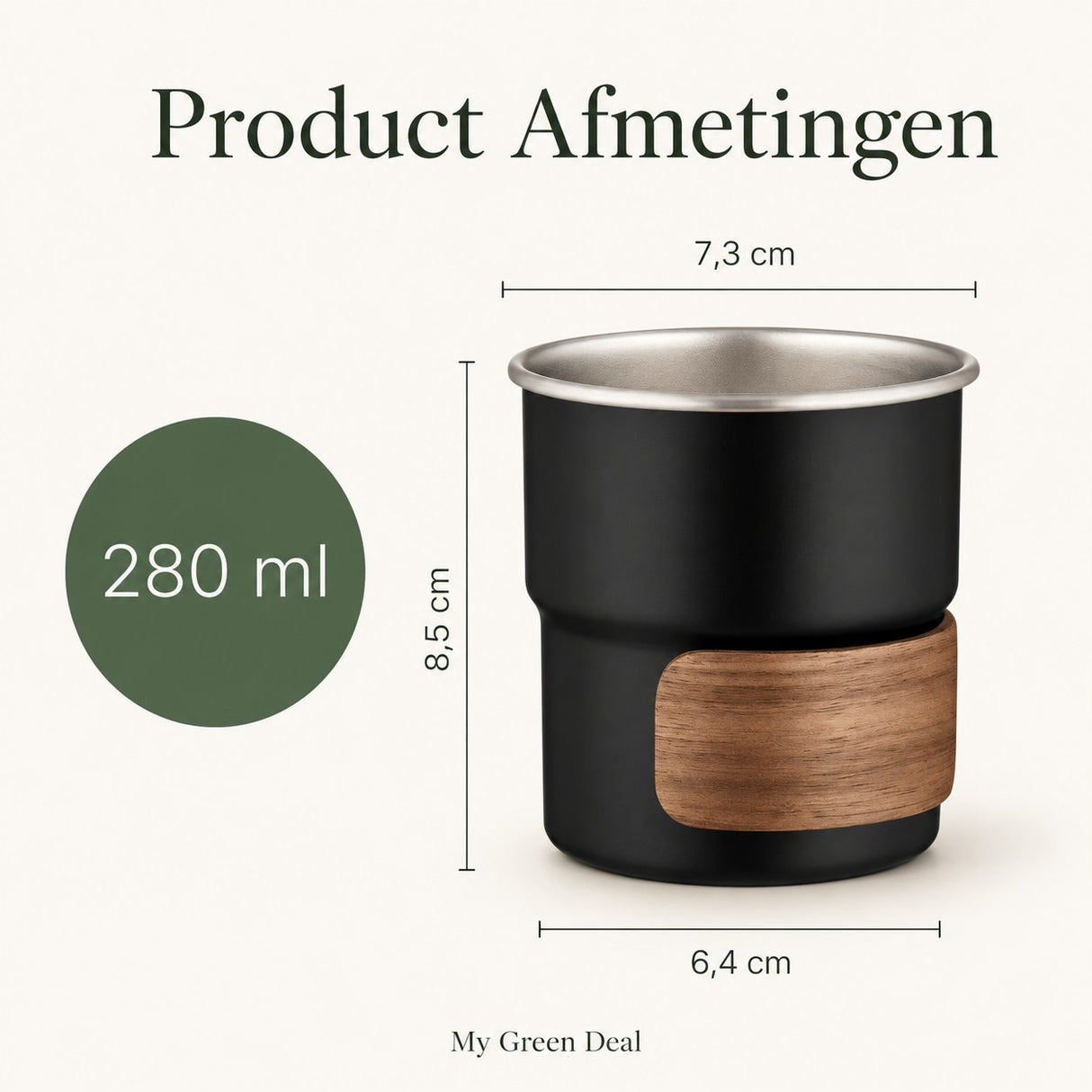 RVS koffiekopjes zonder oor set van 4 zwart - 280ML - My Green Deal