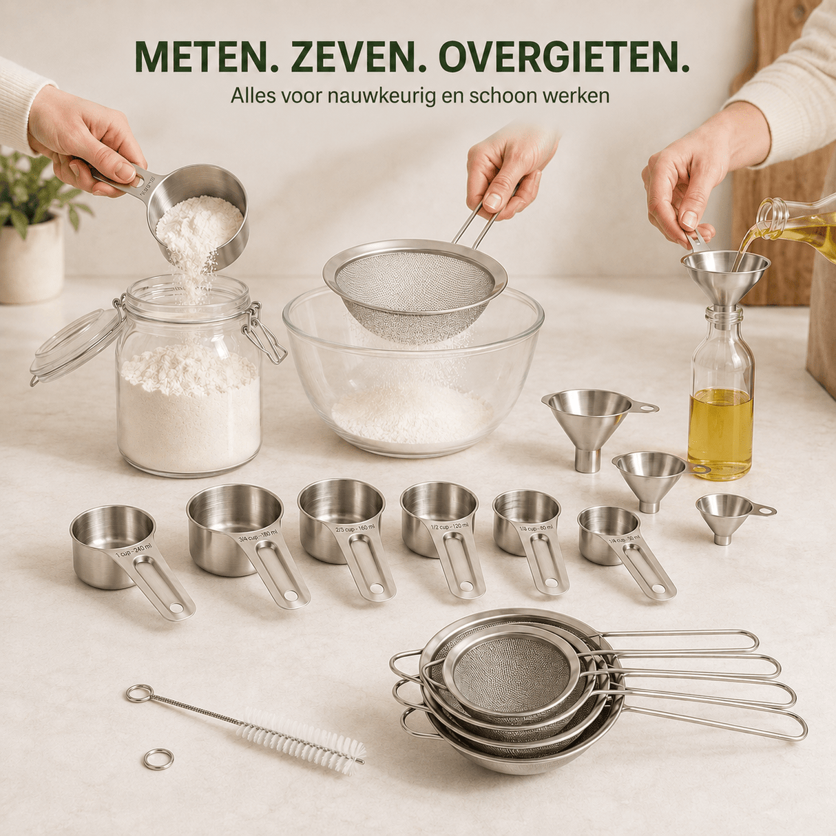 RVS Maatbeker, Zeef & Trechter Set – 16-delig - My Green Deal