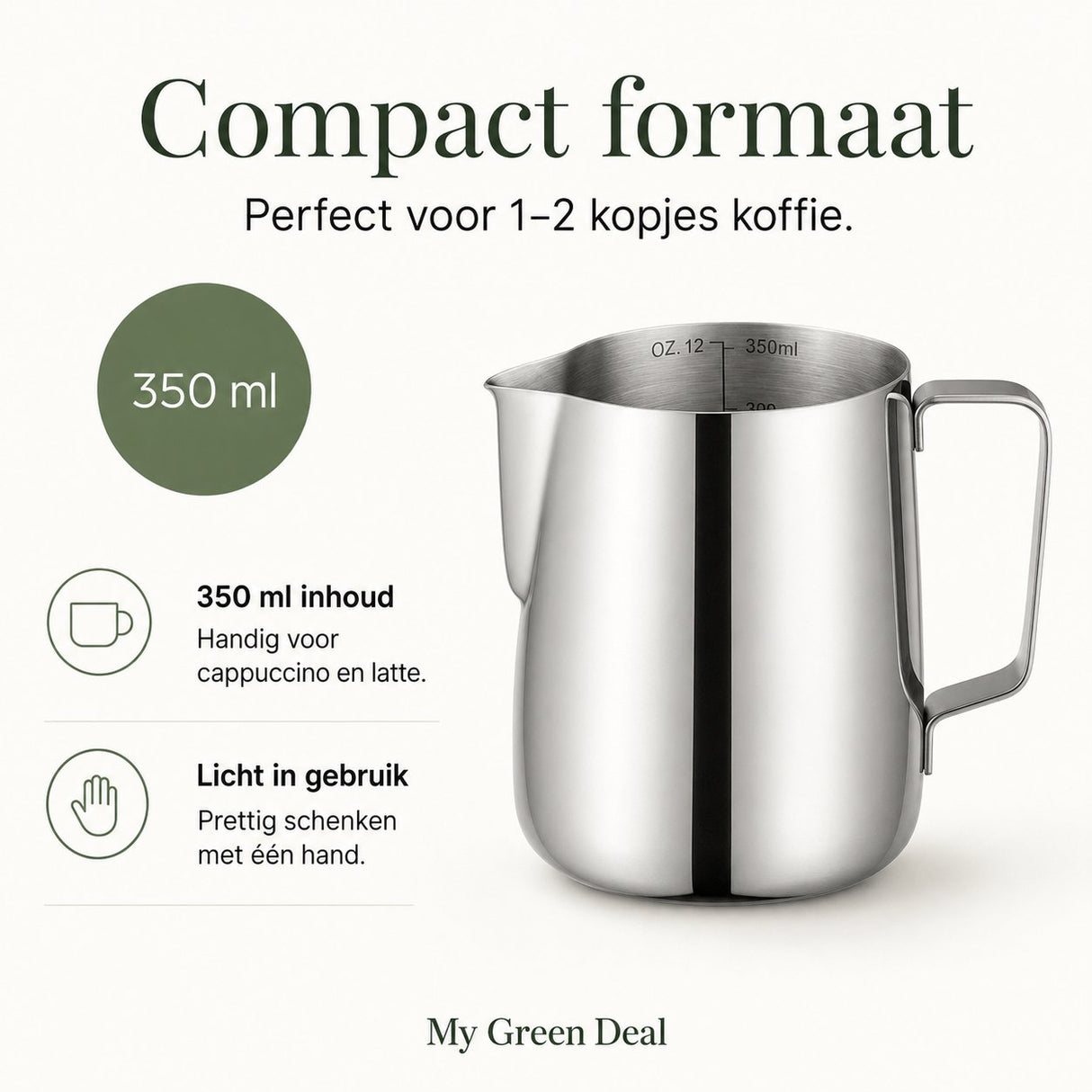 RVS Melkkan Zilver 350ml – Barista Pitcher - My Green Deal