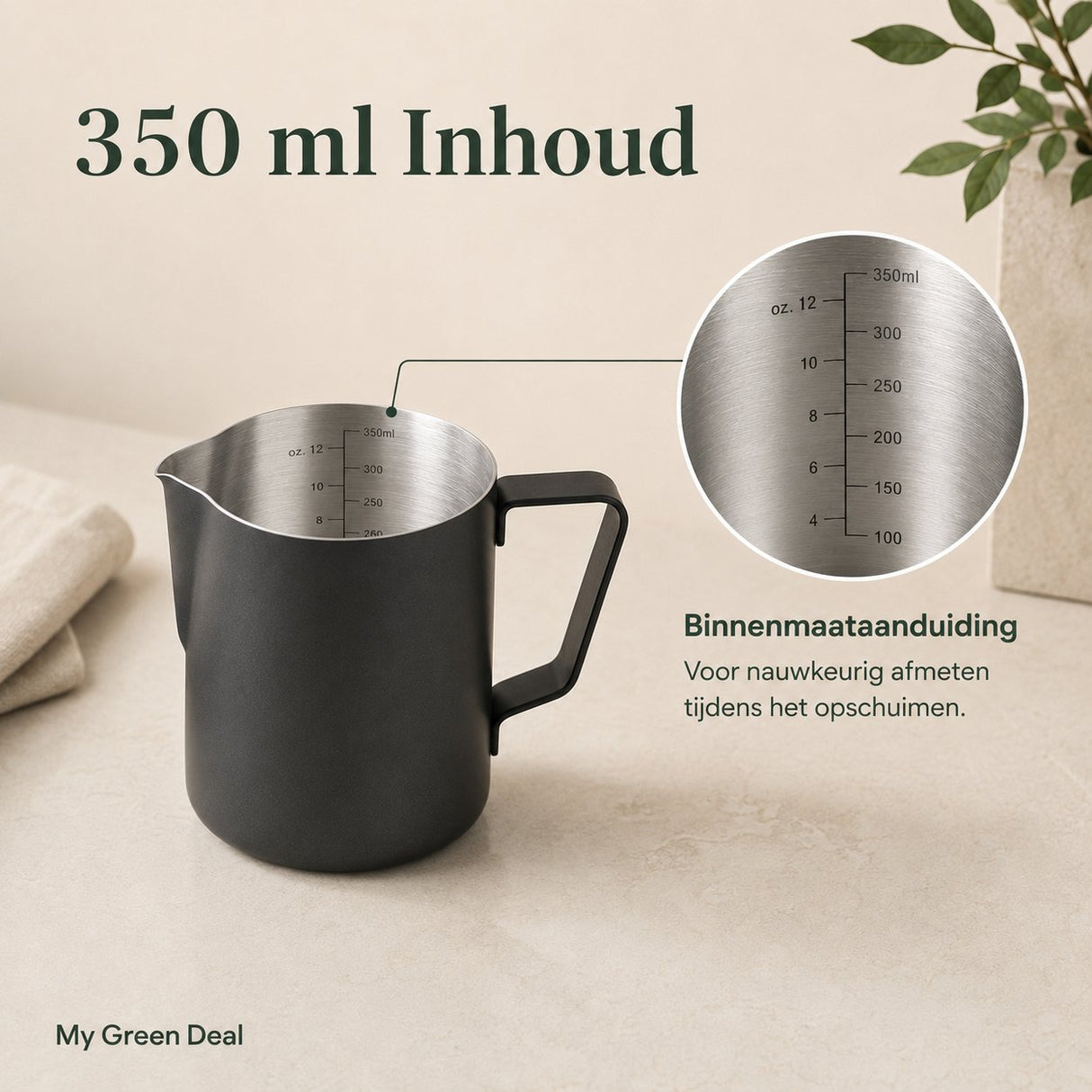 RVS Melkkan Zwart 350ml – Barista Pitcher - My Green Deal