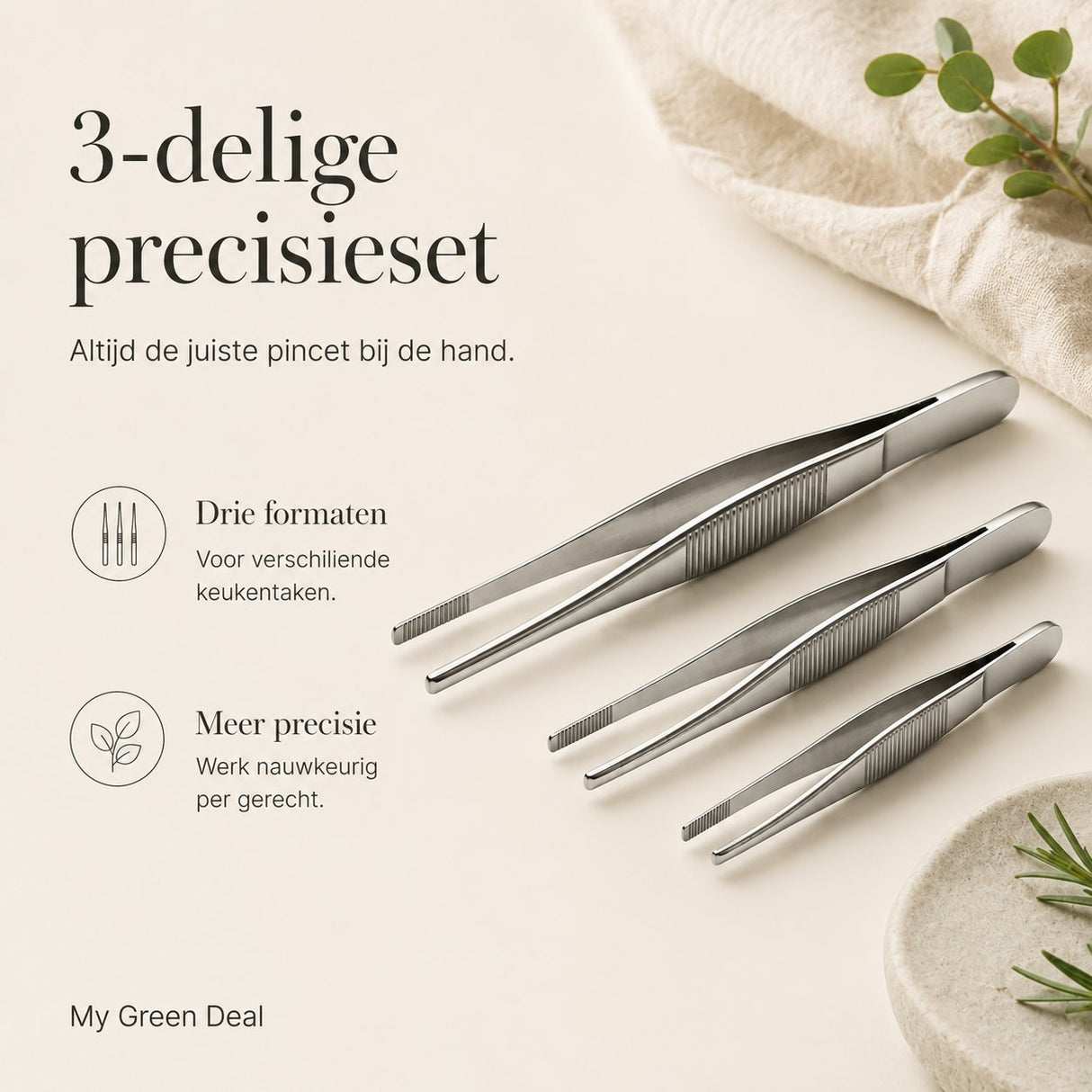 RVS keukenpincet set van 3 - My Green Deal