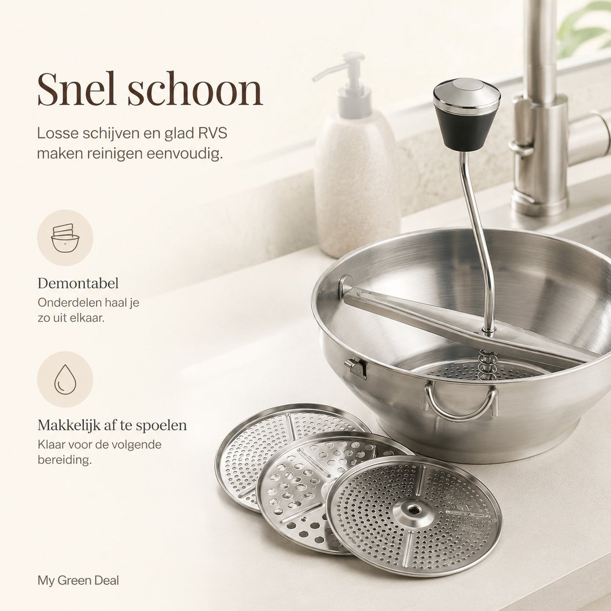 RVS Passeerzeef met 3 Schijven - My Green Deal