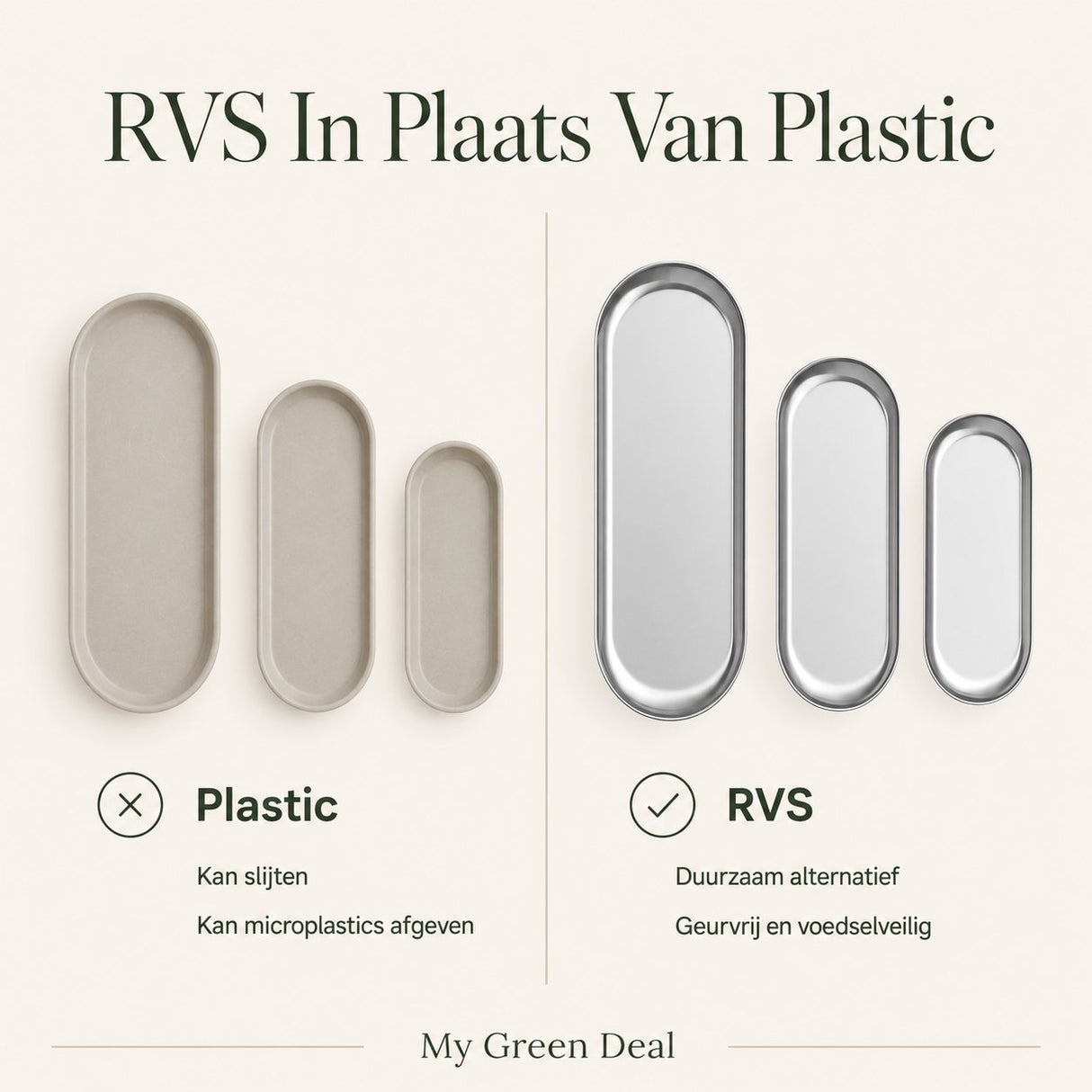 RVS Ovale Serveerplaten Set – 3 stuks - My Green Deal