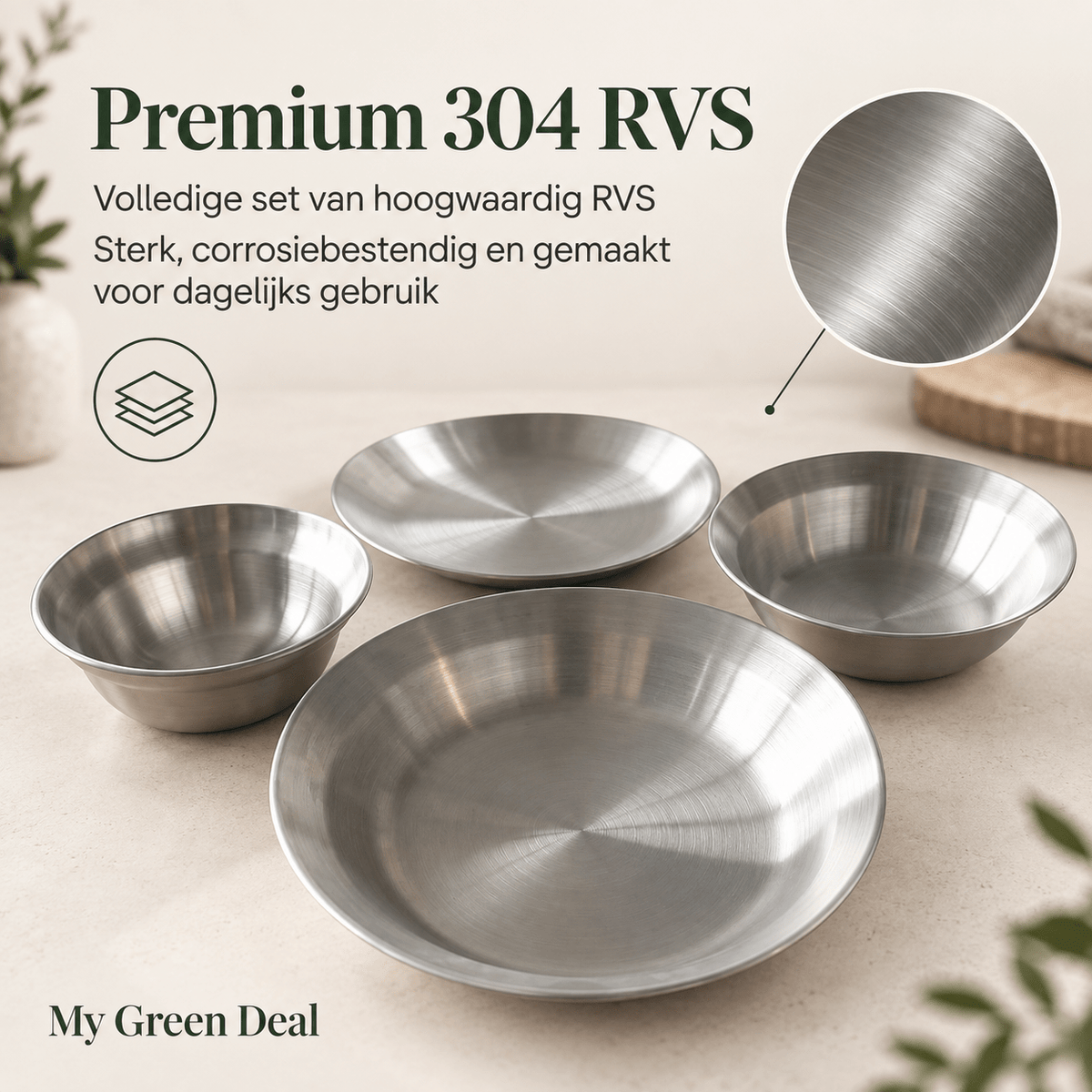 RVS serviesset enkelwandig - My Green Deal