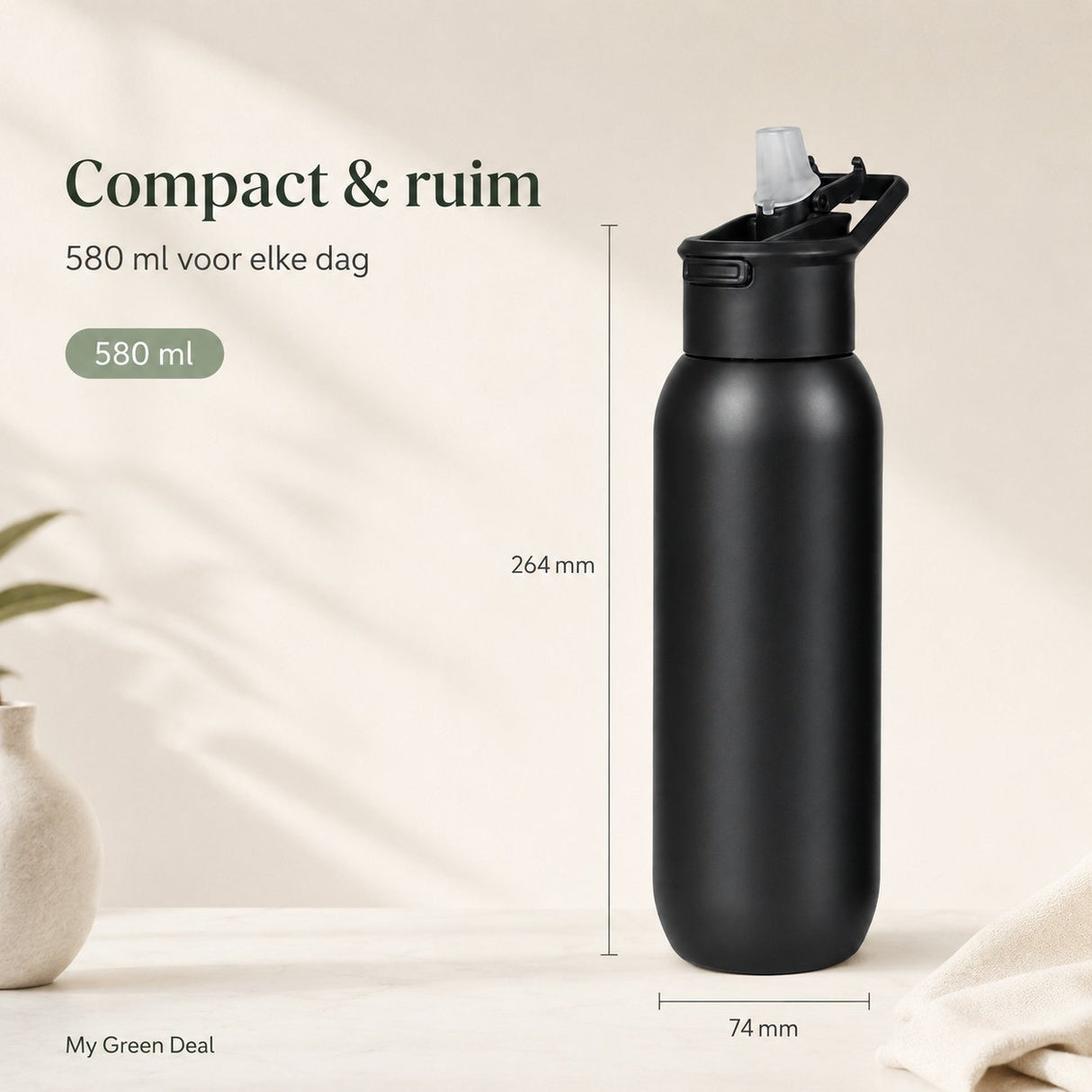 RVS bidon zwart 580ml - My Green Deal