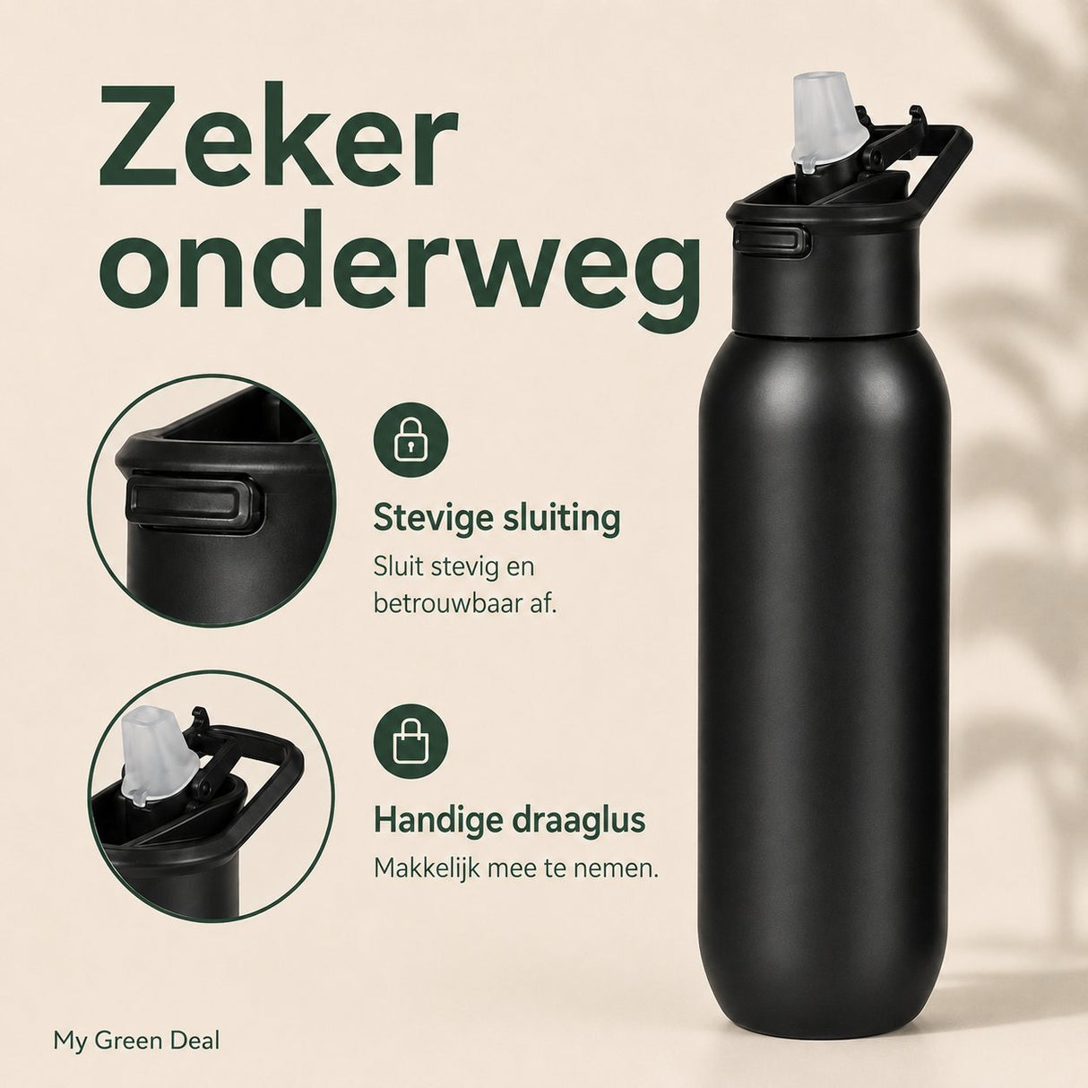 RVS bidon zwart 1000ml - My Green Deal