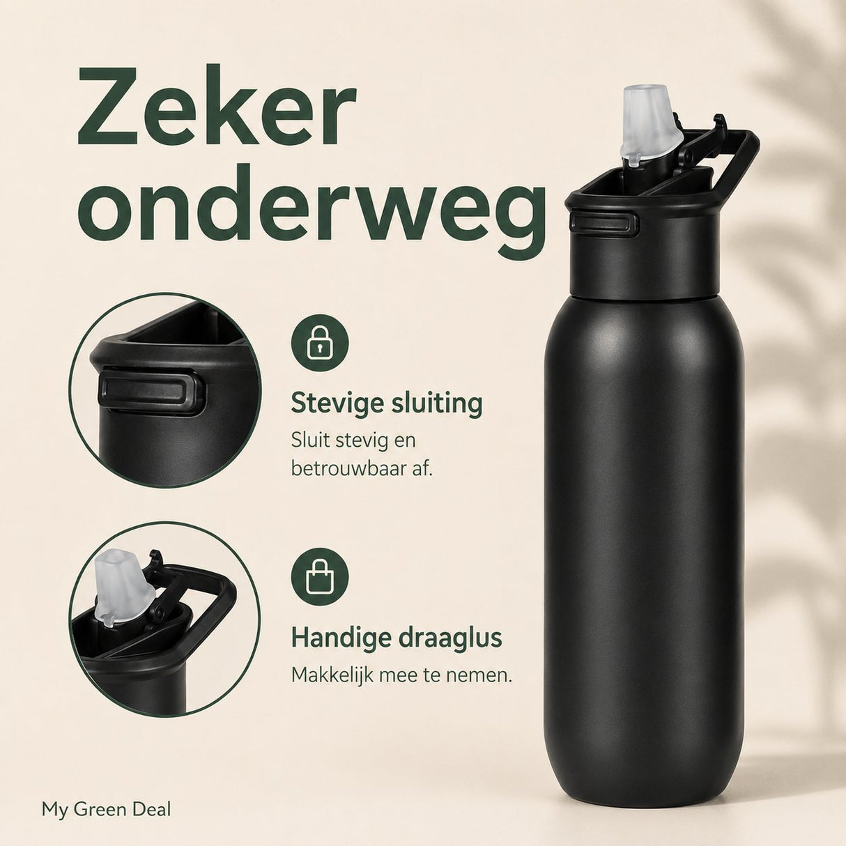 RVS bidon zwart 580ml - My Green Deal