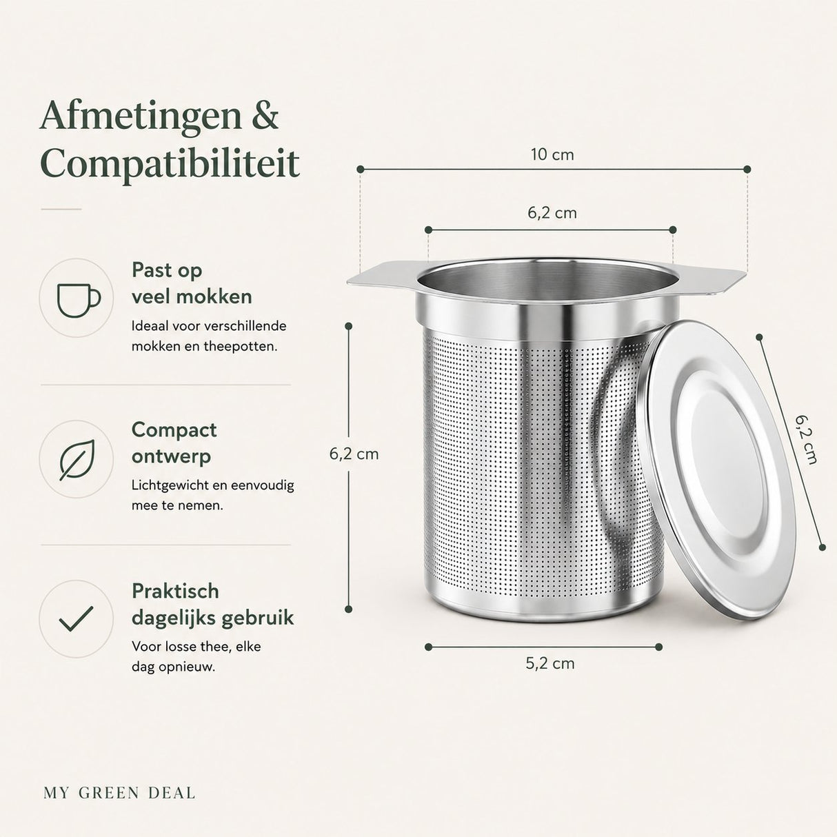 RVS Theezeef met Deksel – Thee Infuser - My Green Deal