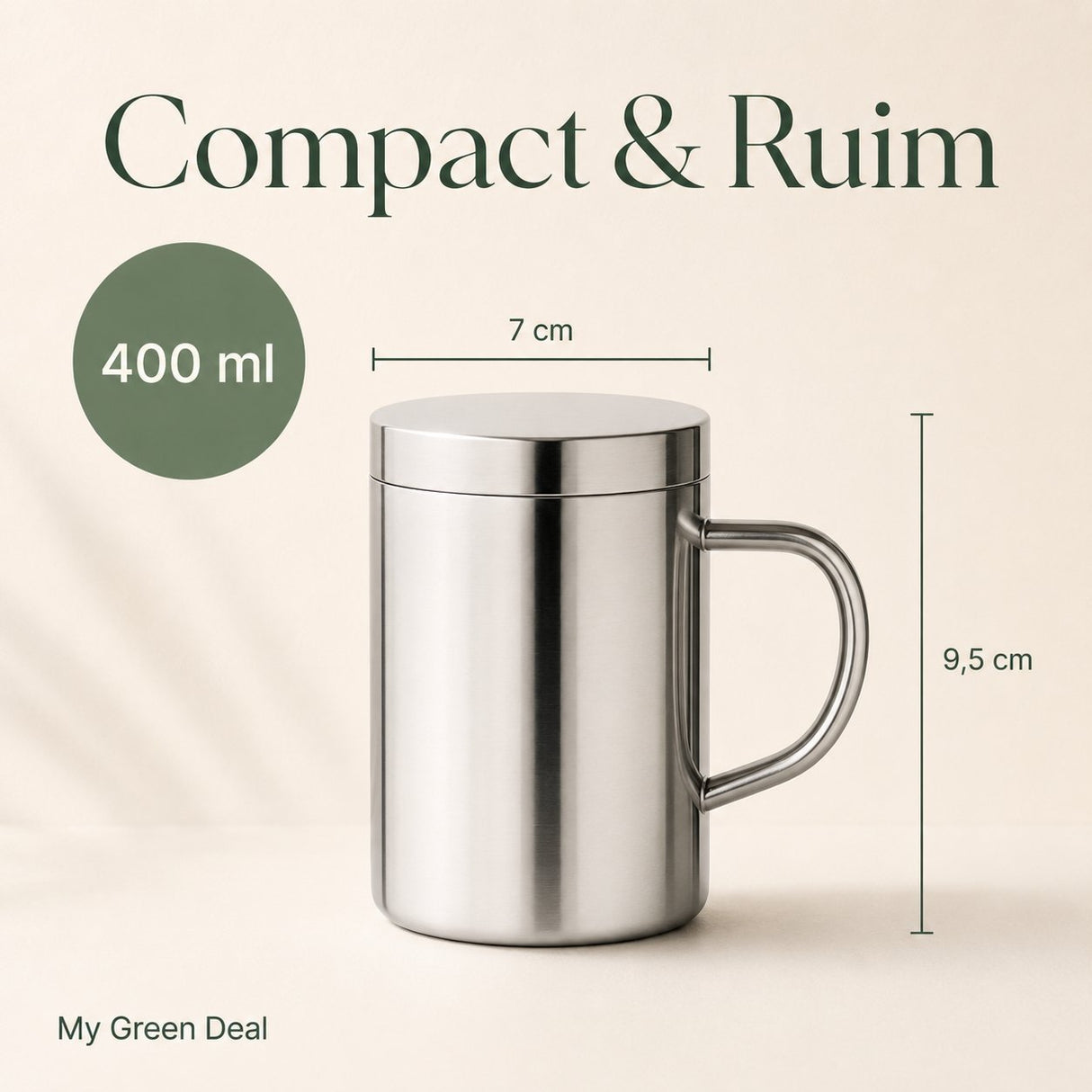 RVS isolerende Mok met Deksel – 400ml - My Green Deal