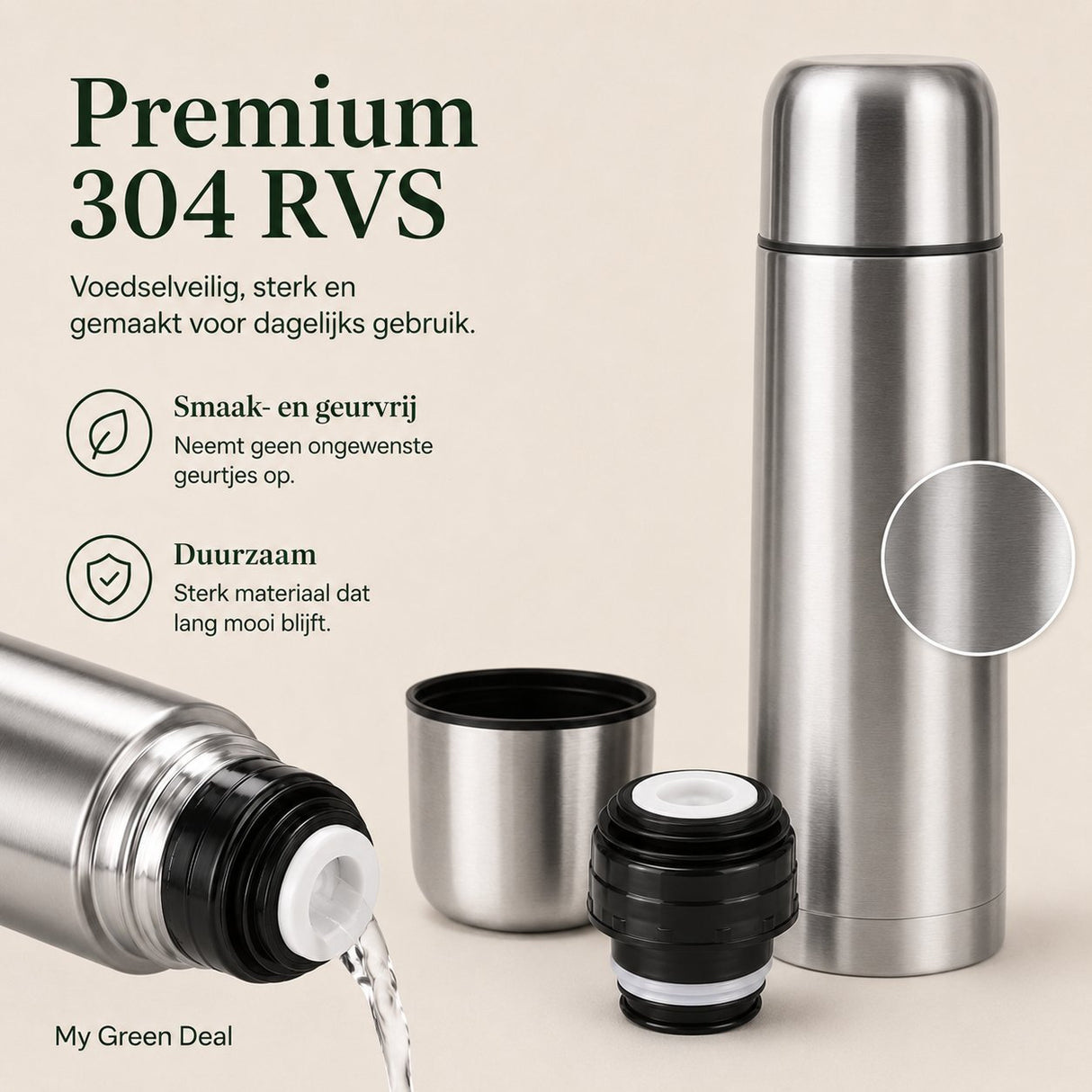 RVS Thermosfles (dubbelwandig) 750ml - My Green Deal