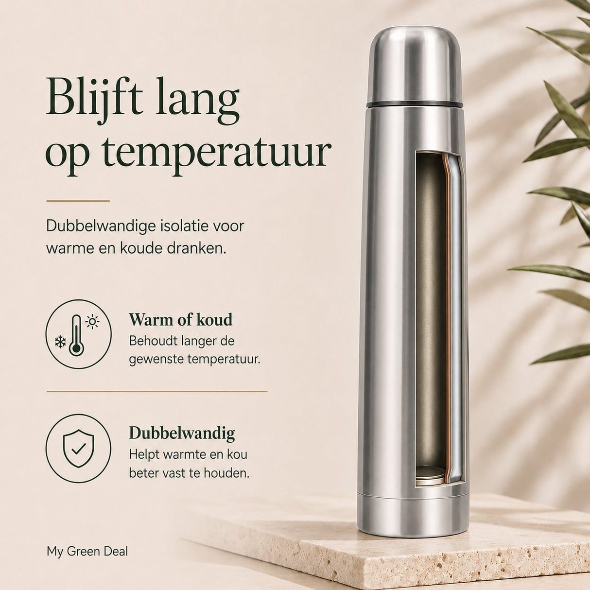 RVS Thermosfles (dubbelwandig) 1000ml - My Green Deal