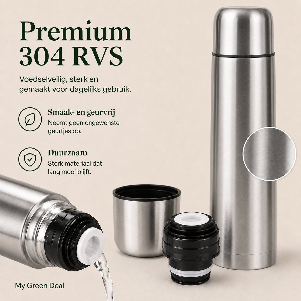 RVS Thermosfles (dubbelwandig) 1000ml - My Green Deal