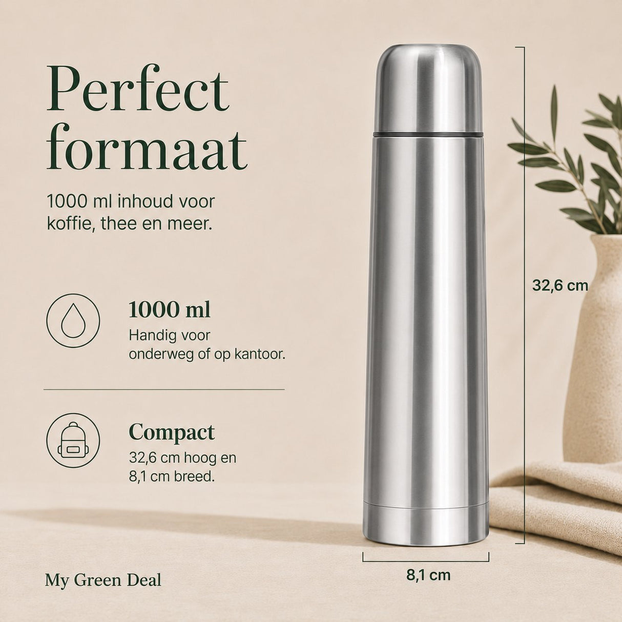RVS Thermosfles (dubbelwandig) 1000ml - My Green Deal