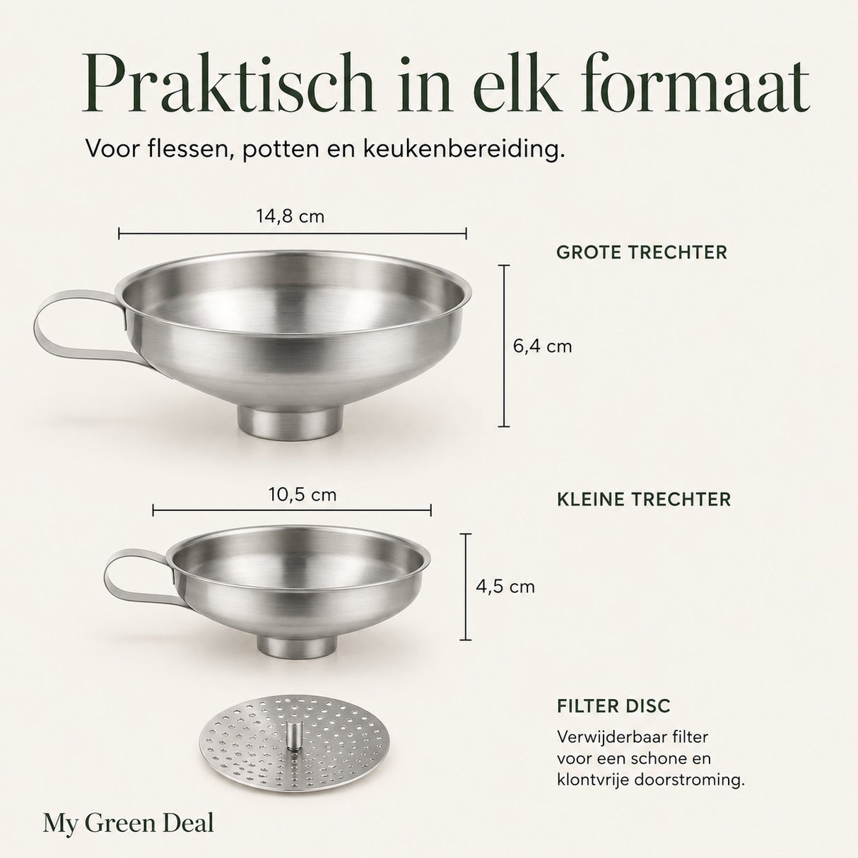 RVS Trechter Set met Zeef - My Green Deal