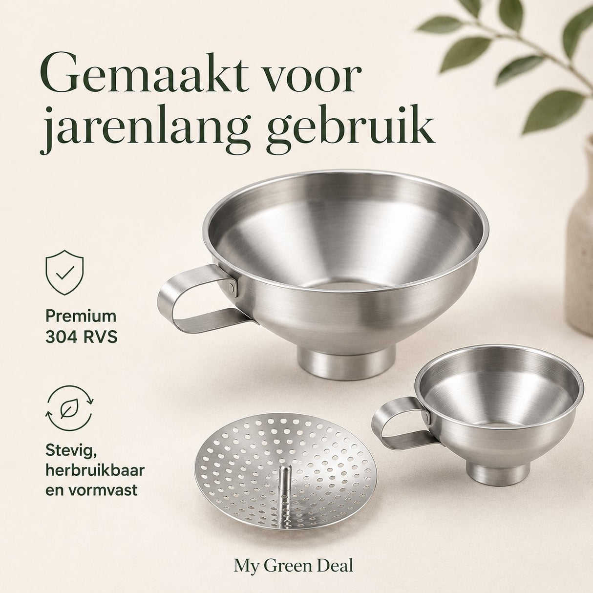 RVS Trechter Set met Zeef - My Green Deal