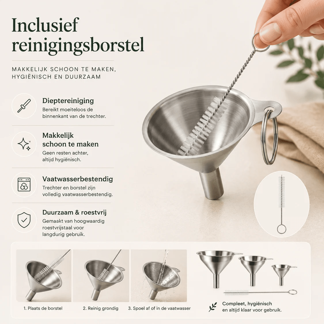 RVS Maatbeker, Zeef & Trechter Set – 16-delig - My Green Deal