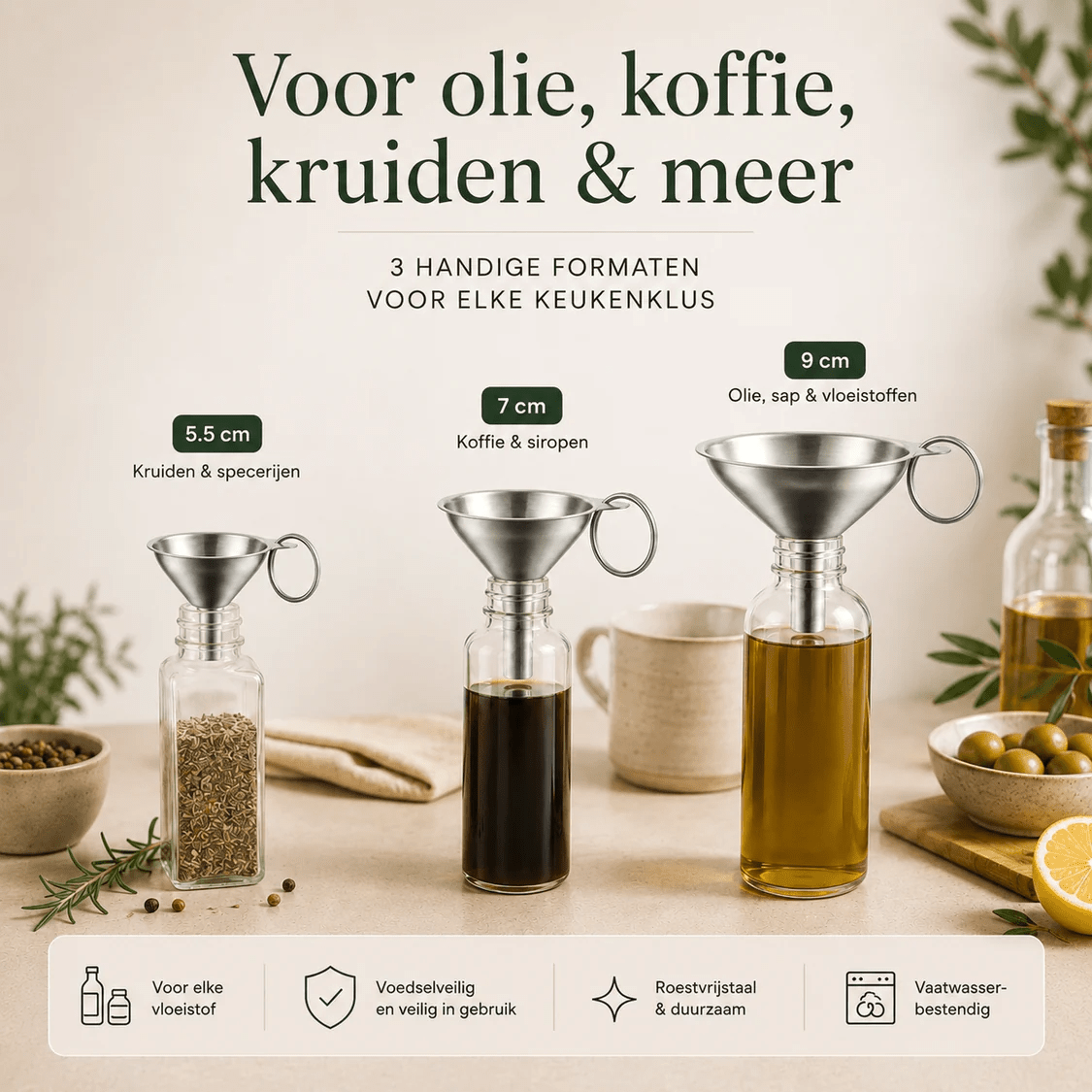RVS Maatbeker, Zeef & Trechter Set – 16-delig - My Green Deal