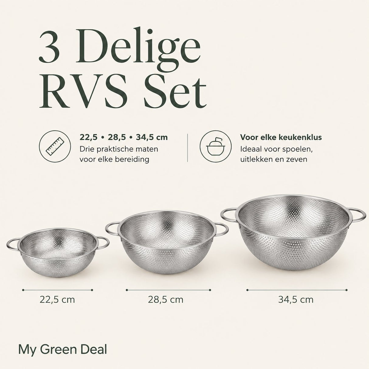 RVS Vergietset 3 stuks - My Green Deal
