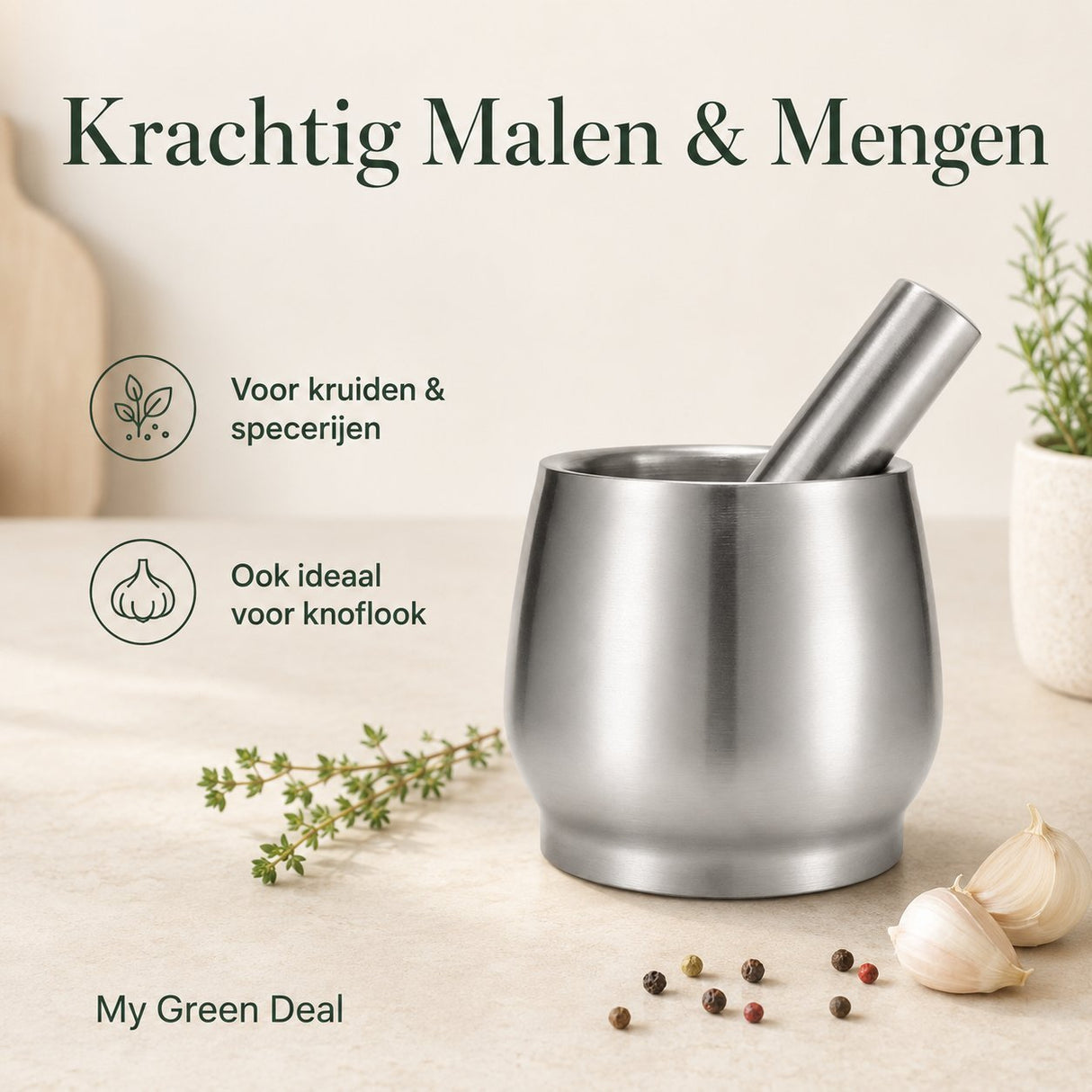 RVS Vijzel met Stamper - My Green Deal
