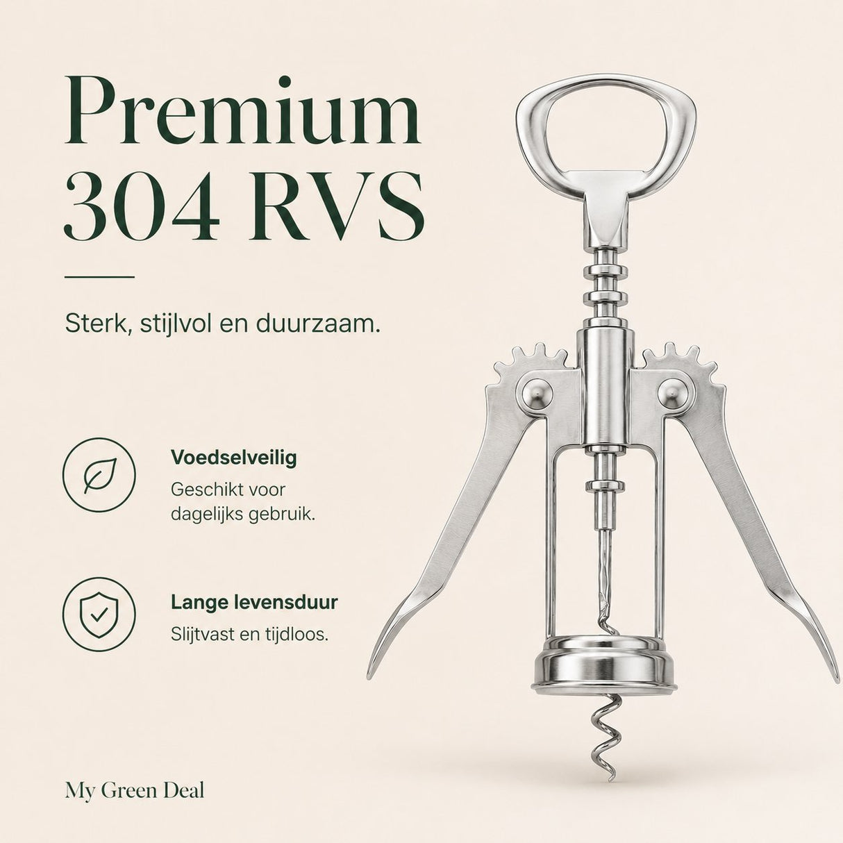 RVS Kurkentrekker & Flessenopener – 2-in-1 - My Green Deal