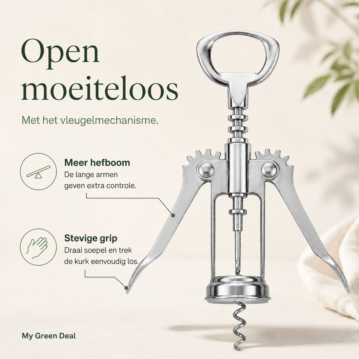 RVS Kurkentrekker & Flessenopener – 2-in-1 - My Green Deal