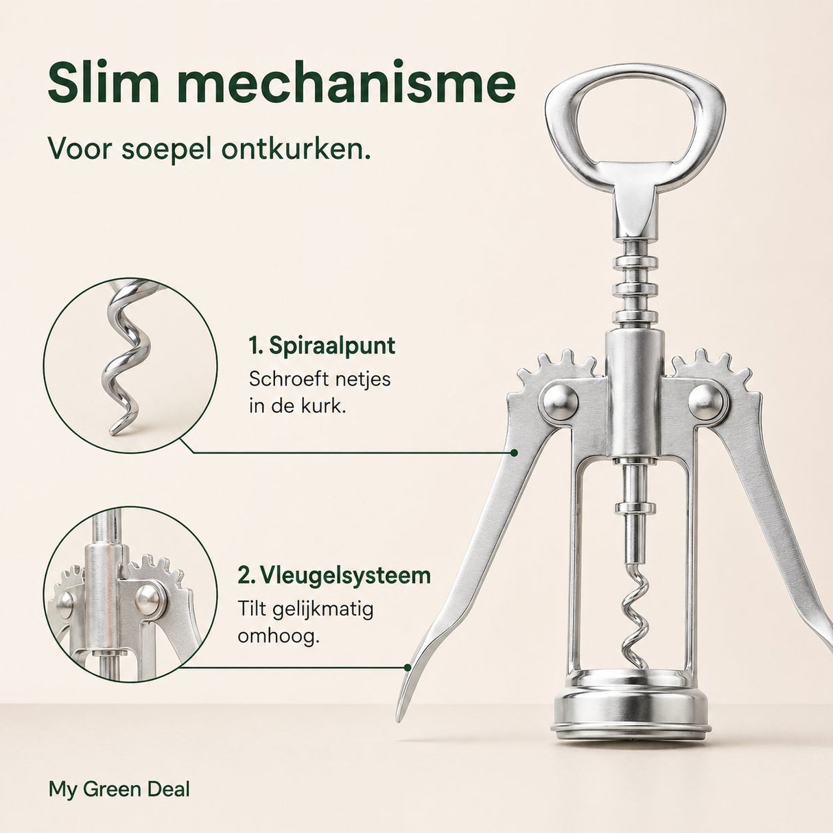 RVS Kurkentrekker & Flessenopener – 2-in-1 - My Green Deal