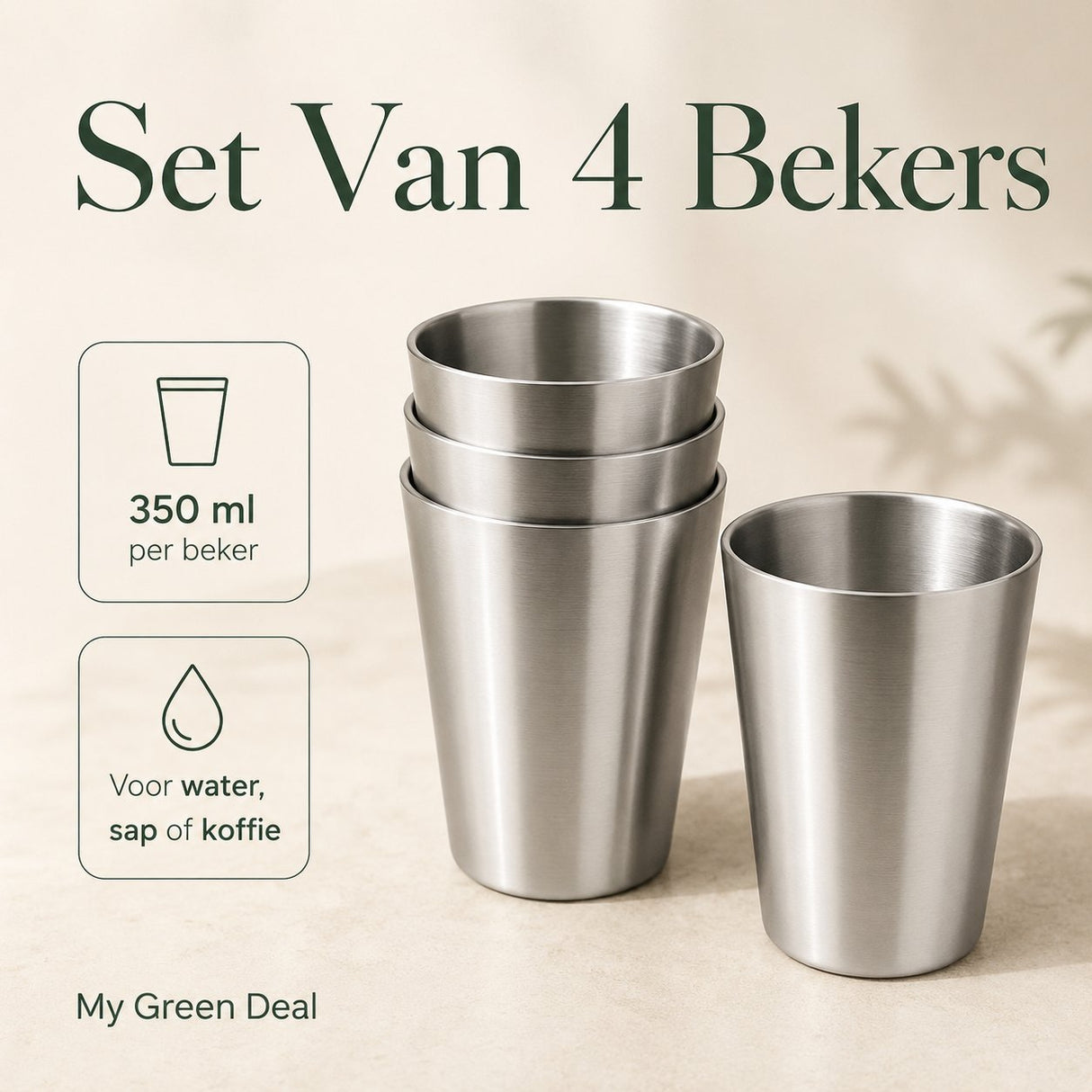 RVS langwerpige dubbelwandige Bekers 350ml– Set van 4 - My Green Deal