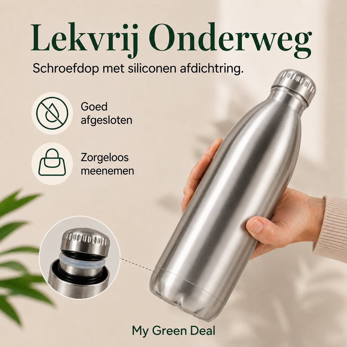 RVS Waterfles dubbelwandig 1000ml - My Green Deal
