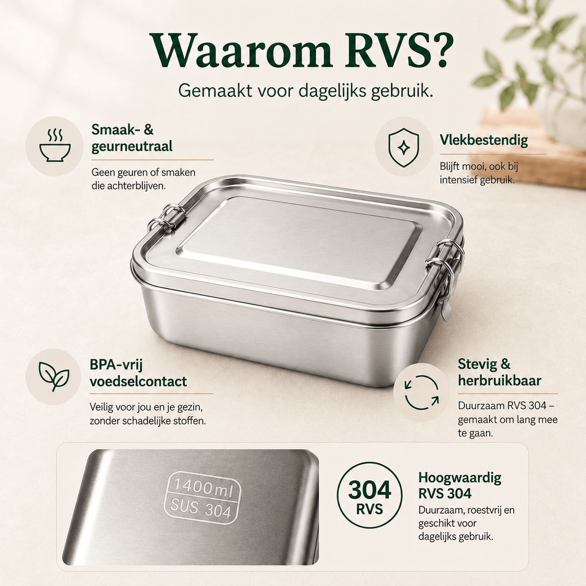 RVS Lunchbox 1400ml - My Green Deal