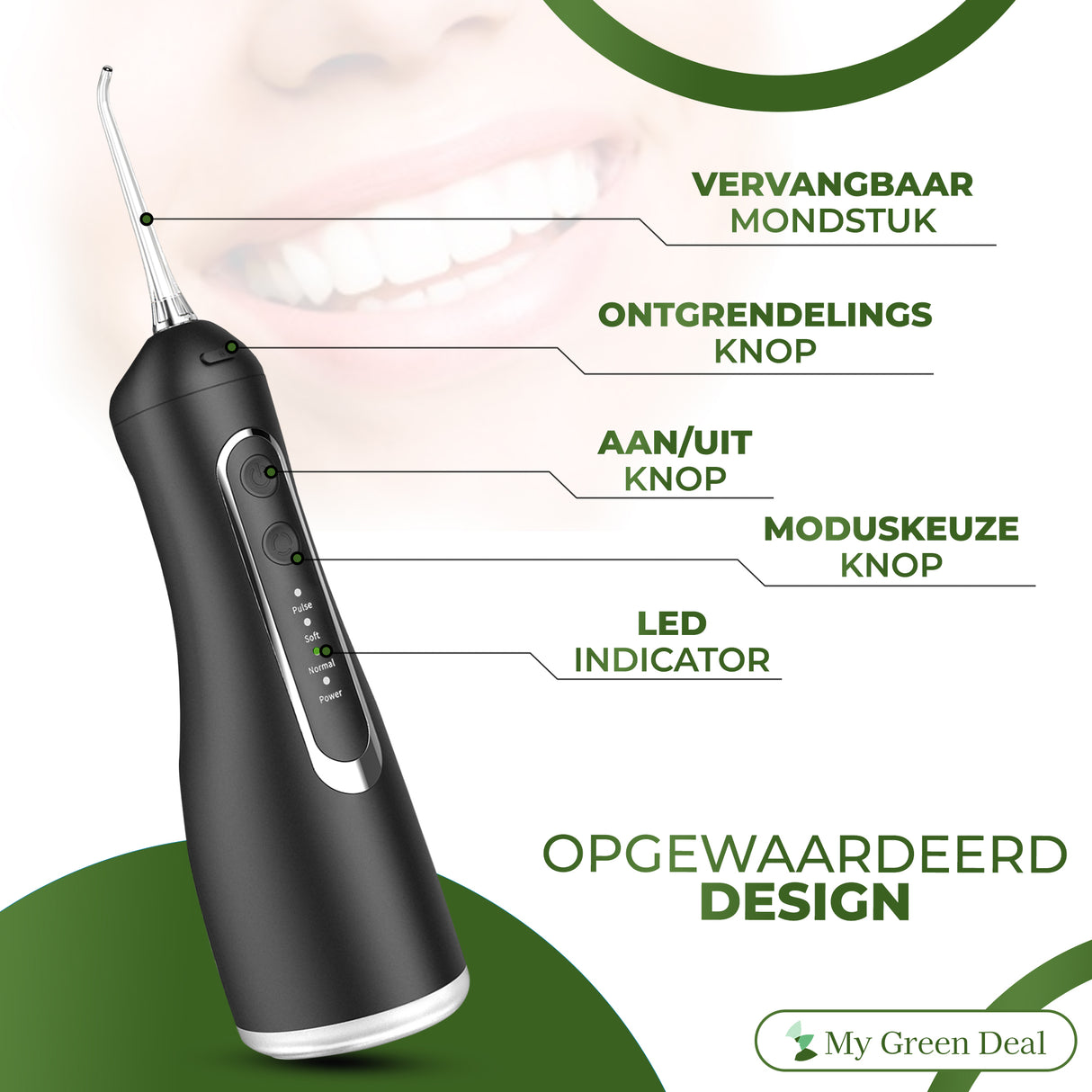 My Green Deal – Premium Waterflosser Draadloos Zwart - My Green Deal
