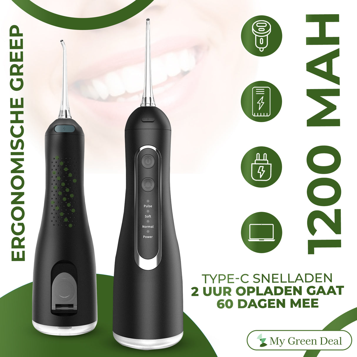My Green Deal – Premium Waterflosser Draadloos Zwart - My Green Deal