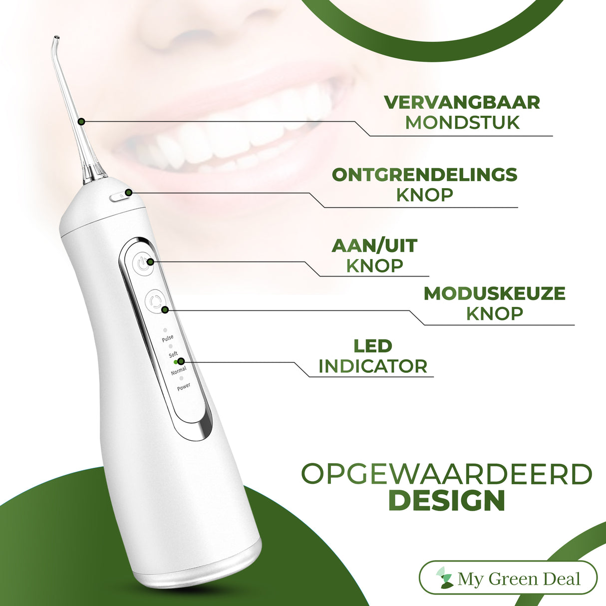 My Green Deal – Premium Waterflosser Draadloos Wit - My Green Deal