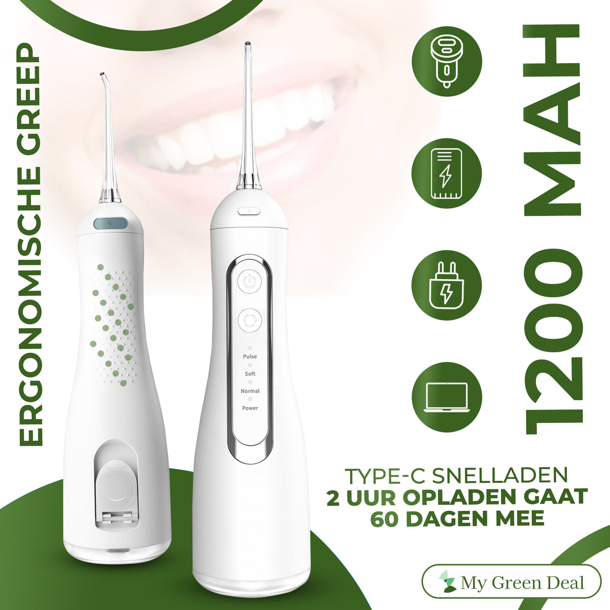My Green Deal – Premium Waterflosser Draadloos Wit - My Green Deal