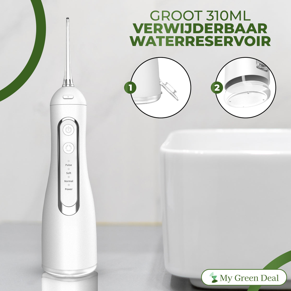 My Green Deal – Premium Waterflosser Draadloos Wit - My Green Deal