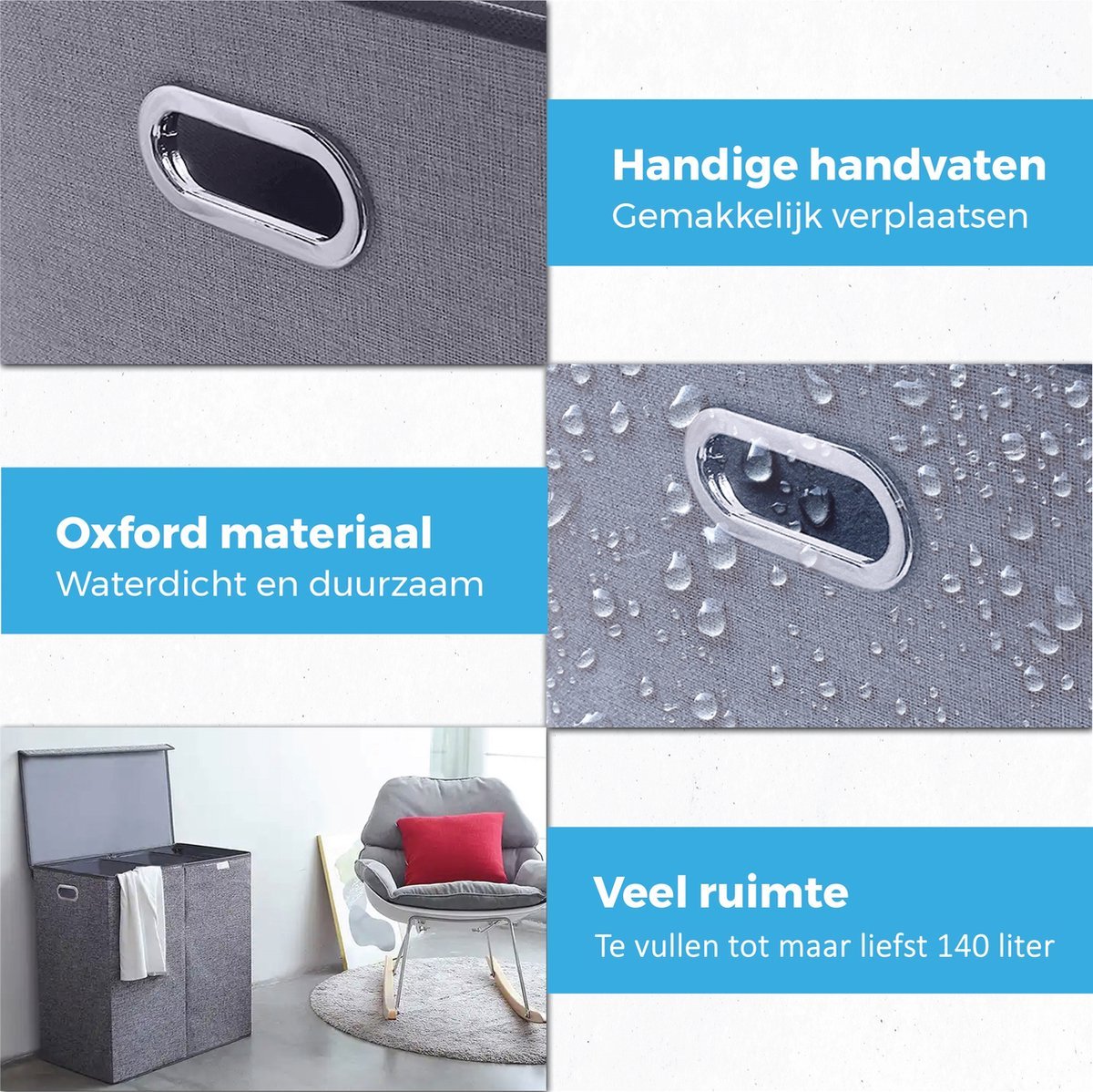 Retourdeal - My Green Deal - Wasmand 3 vakken - 140 Liter - My Green Deal